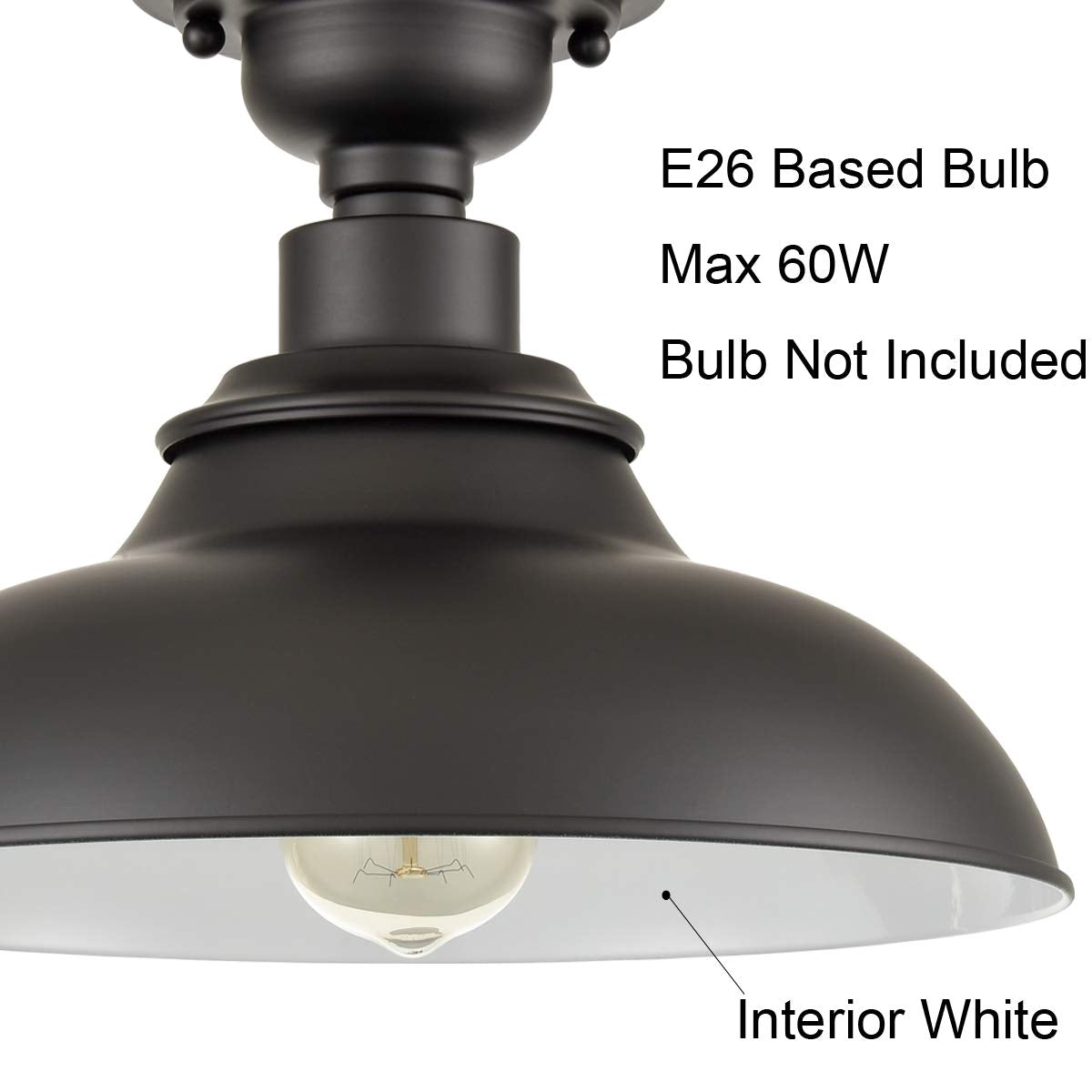 SAMTEEN 12-Inch Farmhouse Semi Flush Mount Ceiling Light, Black Metal, Model T7187CU-BW, Industrial Barn Style for Bedroom, Kitchen, Foyer