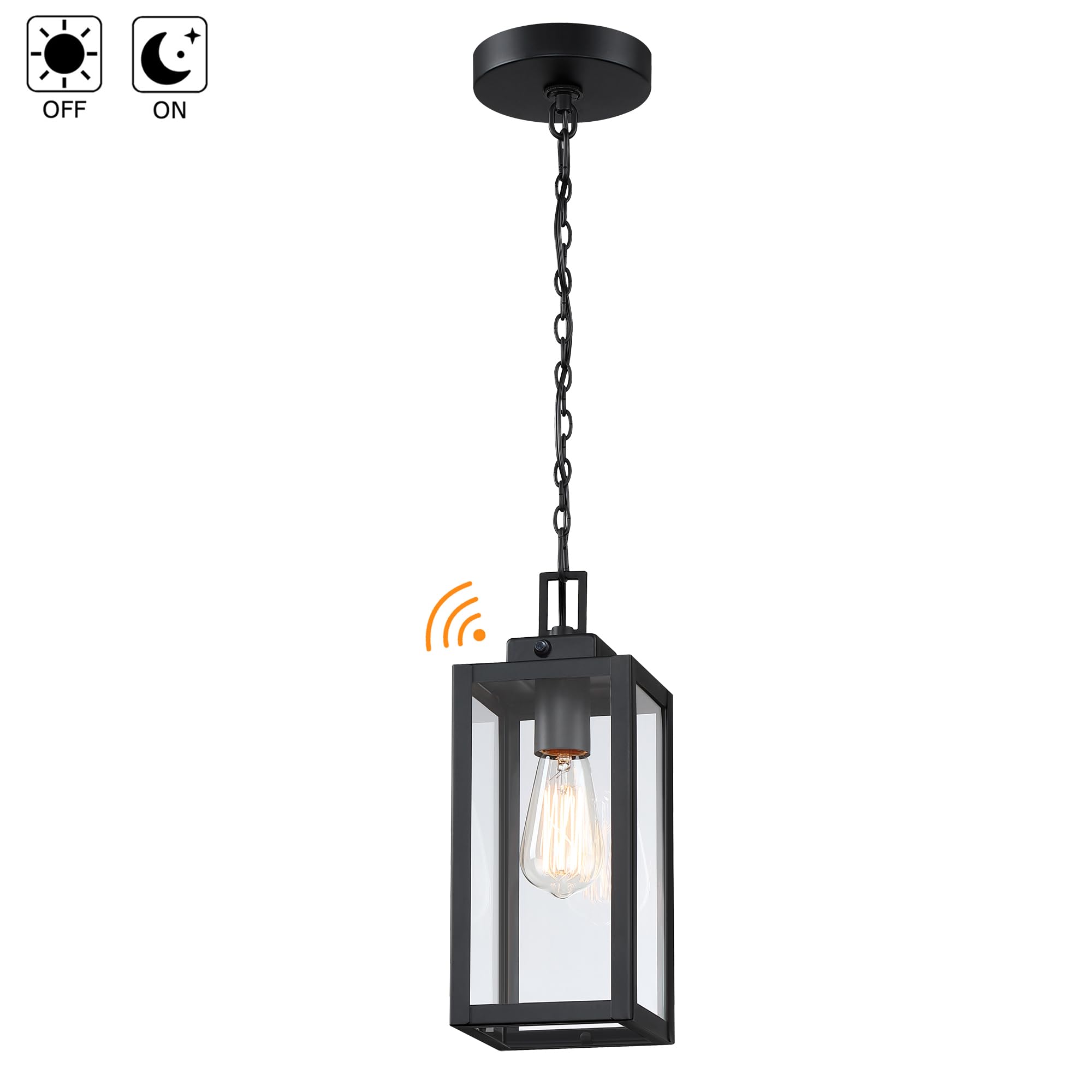 Faymart 13" Outdoor Pendant Light - Dusk to Dawn, Steel & Glass, with Sensor, Model 848507017127