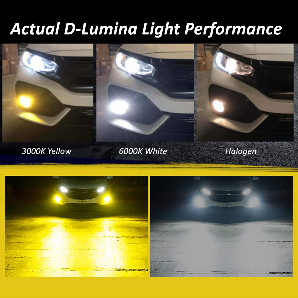 D-Lumina H11 H8 H16 Switchback Led Fog Light Bulbs, 8000 Lumens 40W 300% Brightness Dual Color 6000K Xenon White/3000K Golden Yellow, Super Bright Led Fog Light Drl Bulb Upgrade Replacement, Pack Of 2
