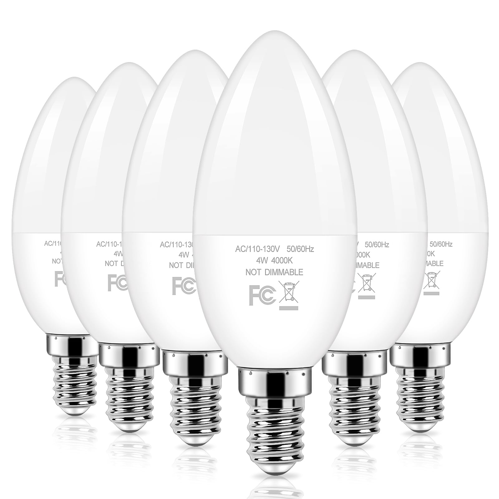 Brightever LED Candelabra Light Bulbs 40W Equivalent  4W Candle Light Bulbs with Small E12 Base  Neutral White 4000K Ceiling Fan Lightbulbs  Type B Bulb for Wall Sconces  Non-Dimmable  Pack of 6