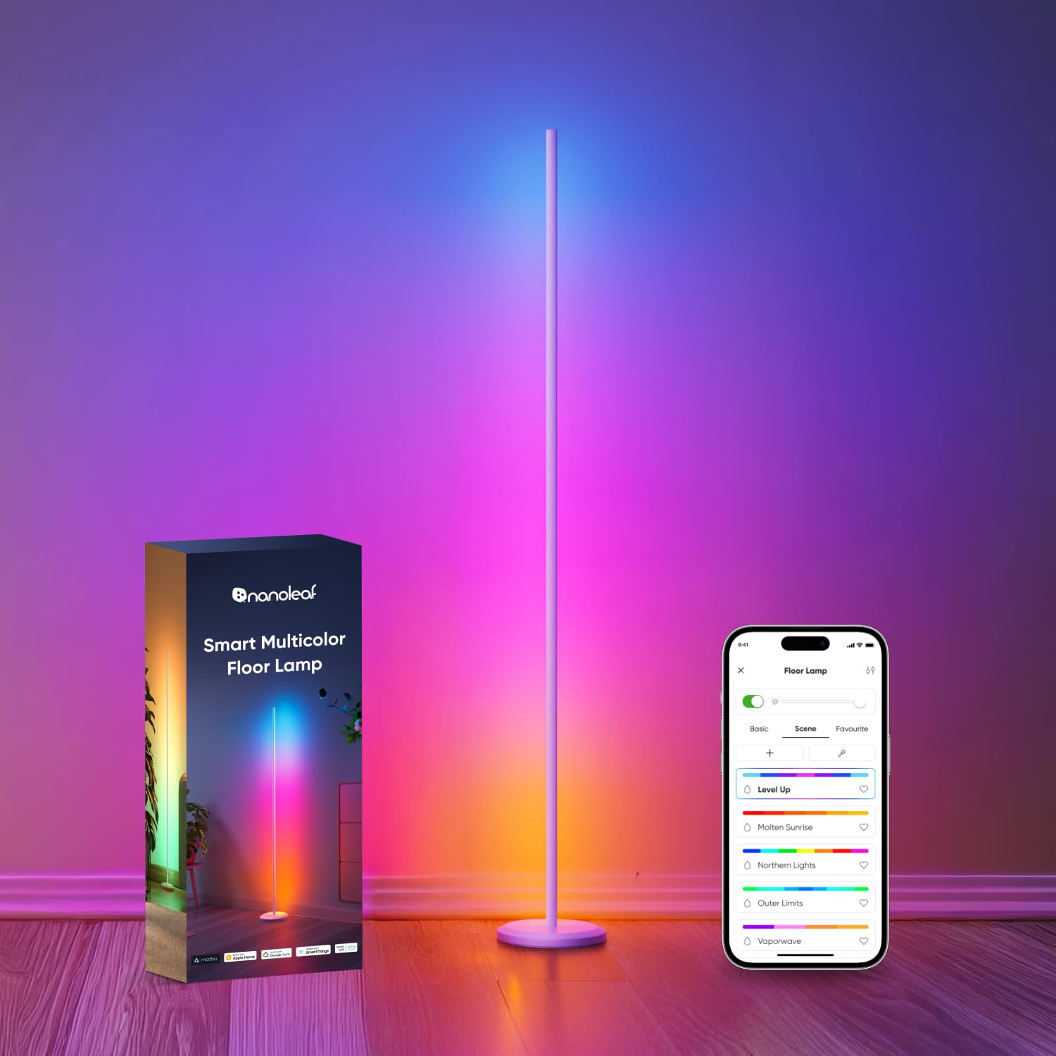 Nanoleaf Matter Smart Floor Lamp, LED Standing Lamps Work with Alexa, Music Sync Corner Lamp,16 Million Colors, 1700lm RGBTW Flo