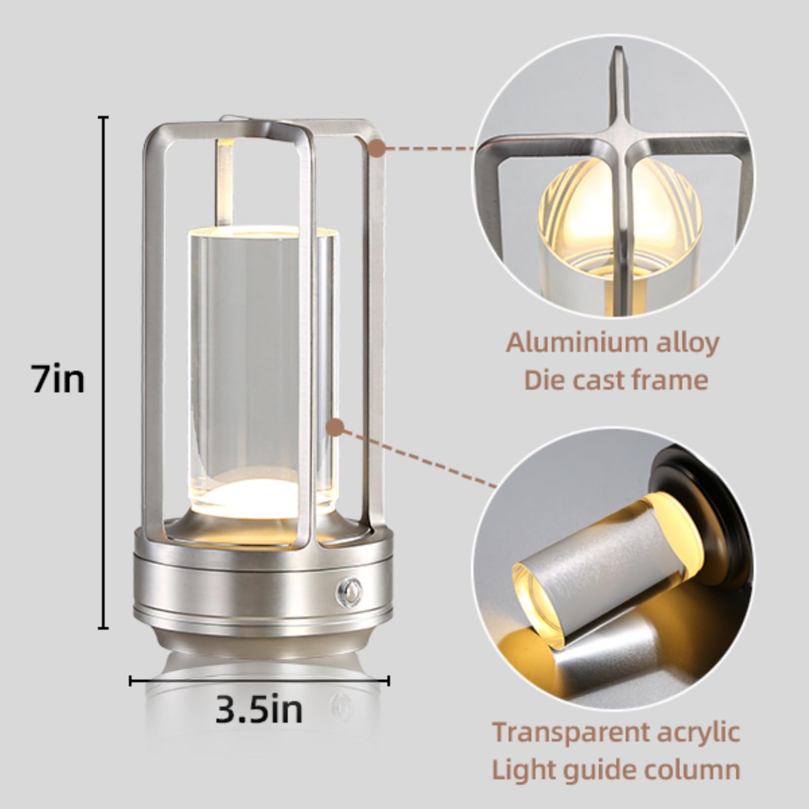 Portable Metal Table Lamp,Rechargeable Cordless Led Lamp For Indoor Outdoor, 3 Colour 4000Ma Infinitely Dimming Battery Powered