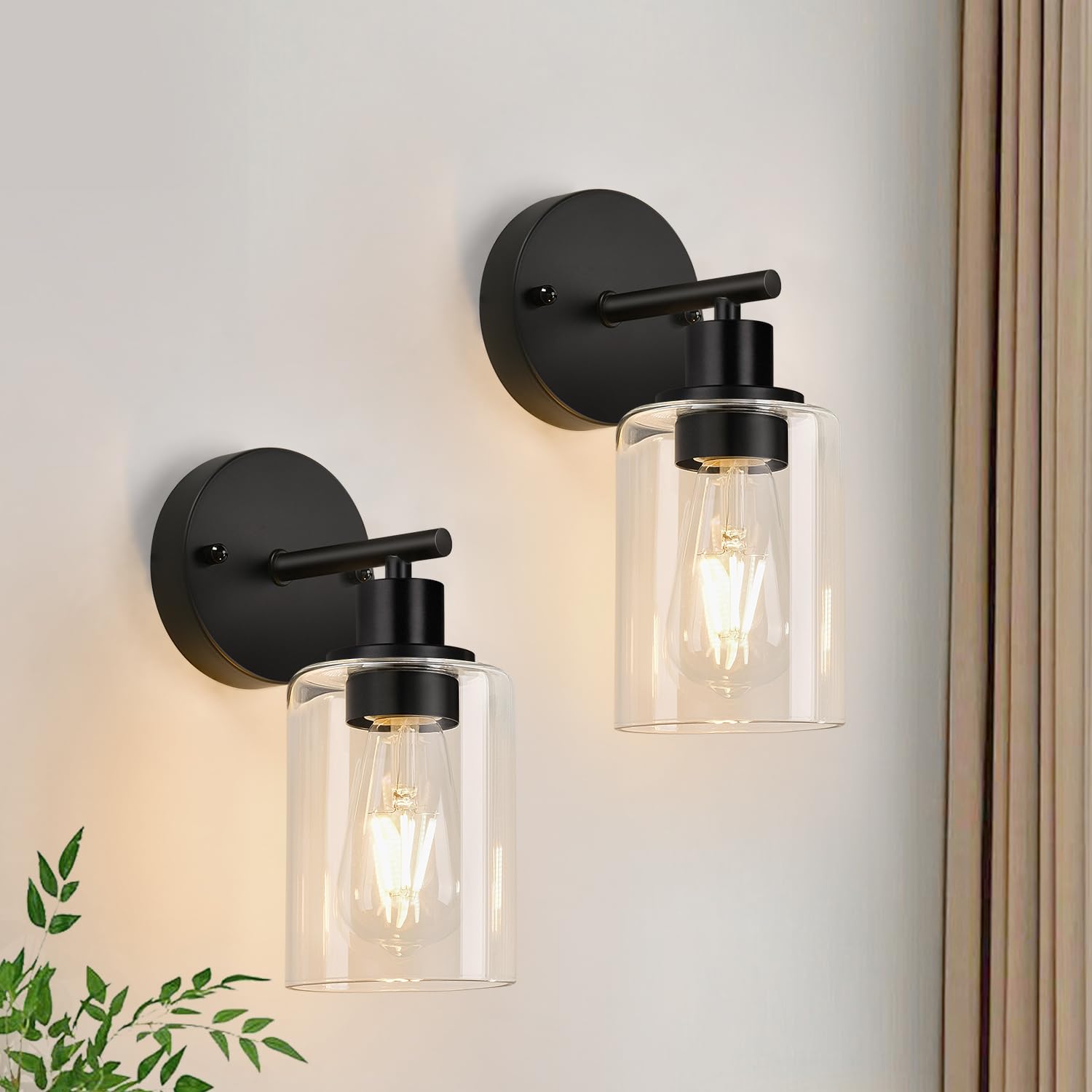 Zarbitta Set Of 2 Wall Sconces For Bathroom Black Modern Vanity Lights With Clear Glass Shade Bathroom Wall Lamp For Mirror Kitchen Living Room Hallway Cabinet Porch