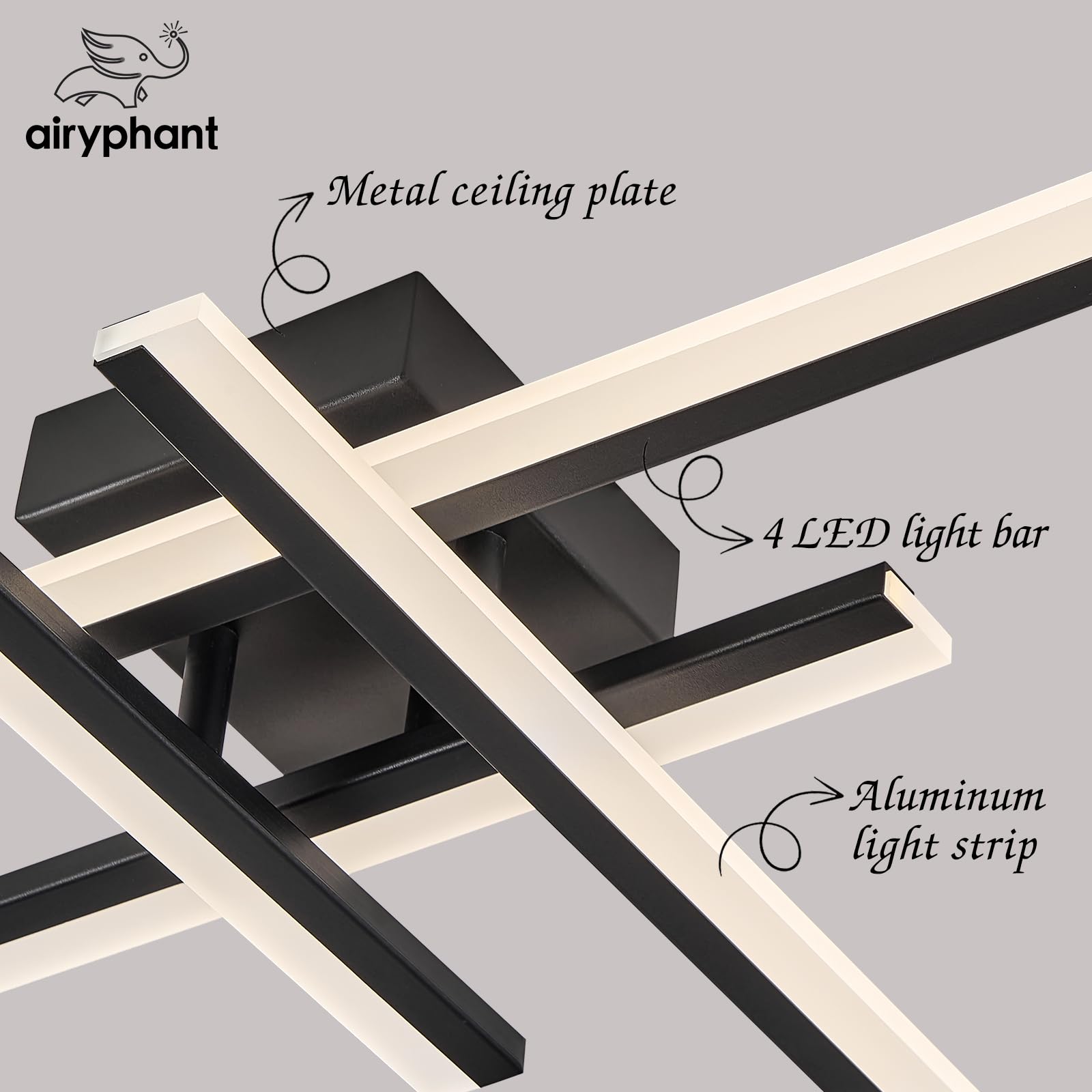 Airyphant Modern Led Chandelier 4-Lights Semi-Flush Mount Ceiling Lighting Fixture 35.4  Dimmable Remote Control Ceiling Light For Living Room Bedroom Kitchen Foyer 40W