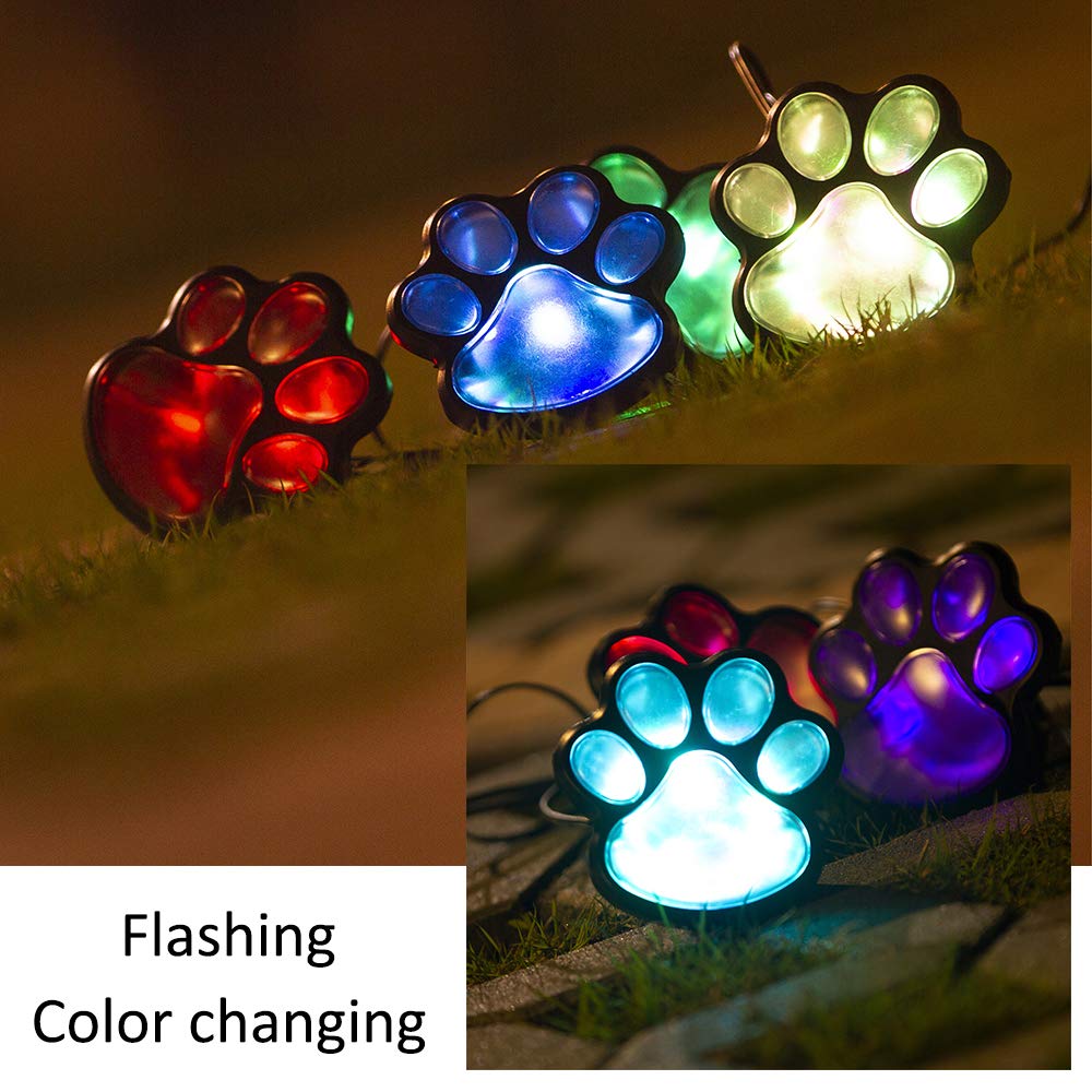 LED Paw Print Solar Lights, Set of 4 Dog,Cat,Puppy Animal Garden Lights Paw Lamp for Pathway,Lawn,Yard,Outdoor Decorations-Solar
