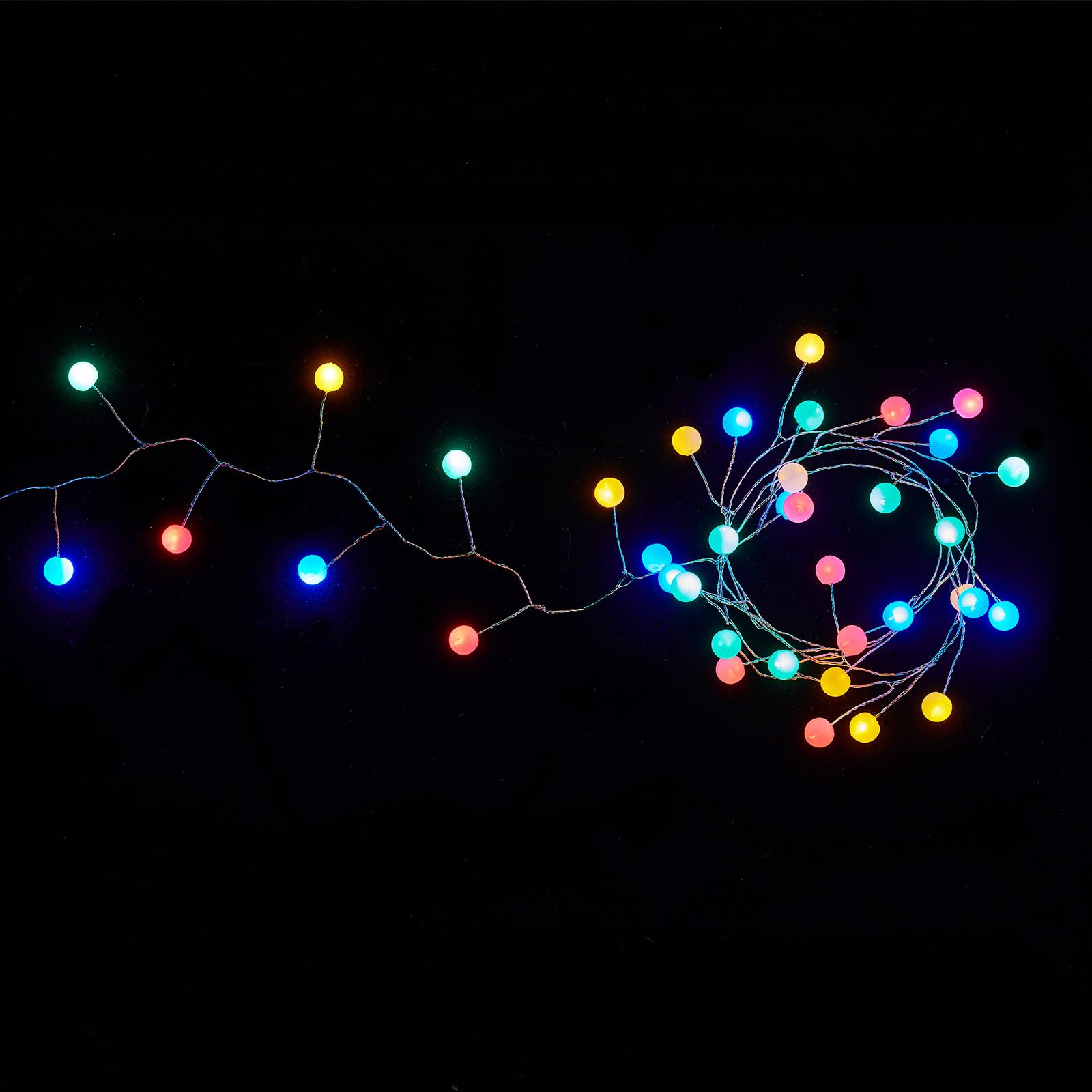 Globe String Lights Battery Operated, 5Feet 40LEDs Firecracker Fairy Lights Waterproof Silver Wire Starry Firefly Lights for DIY Wreath Home Wedding Indoor Outdoor Christmas Decorations, Multicolor