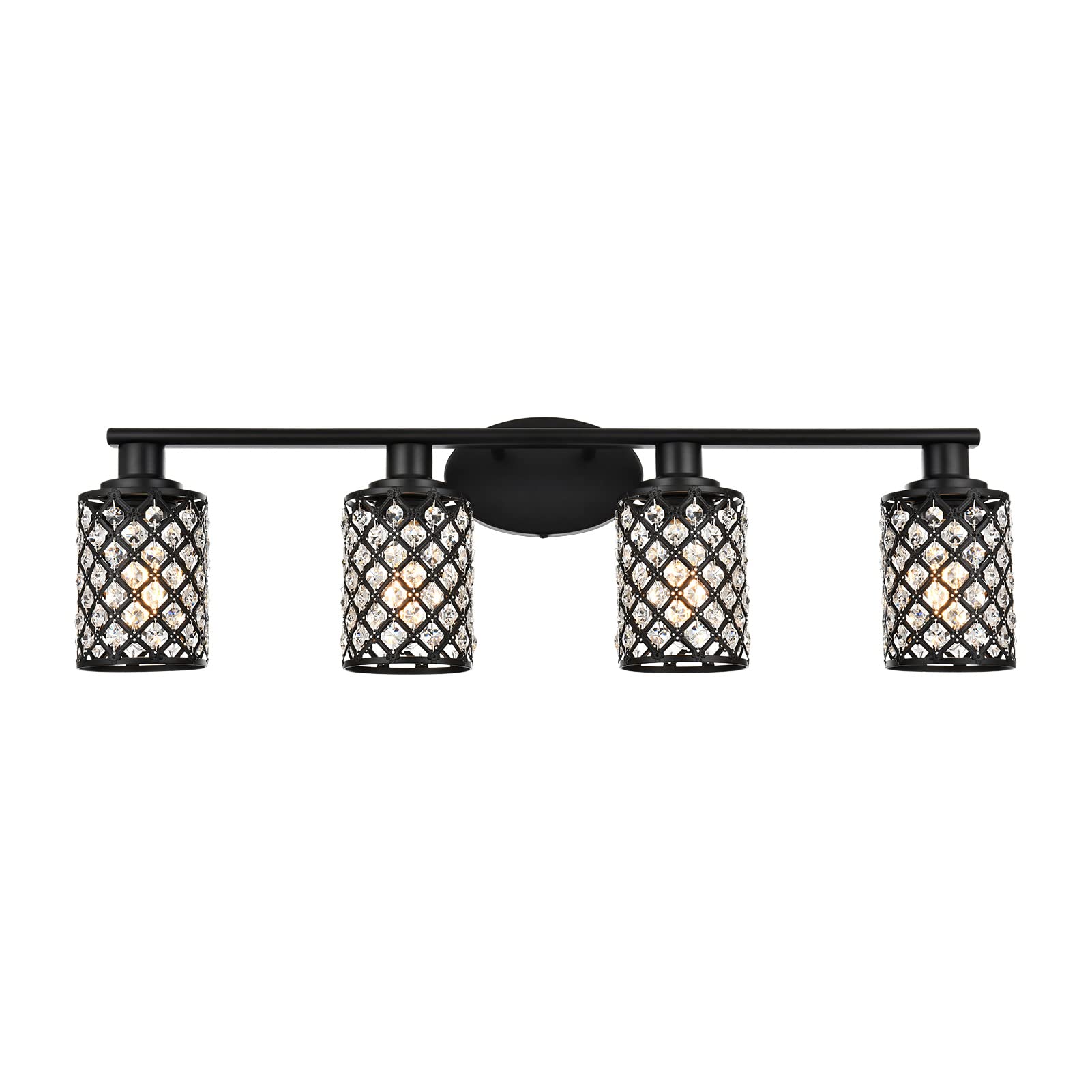 Niloah 4 Light Black Bathroom Light Fixtures, Modern Farmhouse Vanity Light, Bathroom Lights Over Mirror,Crystal Vanity Lighting Fixtures For Bathroom,Powder Room