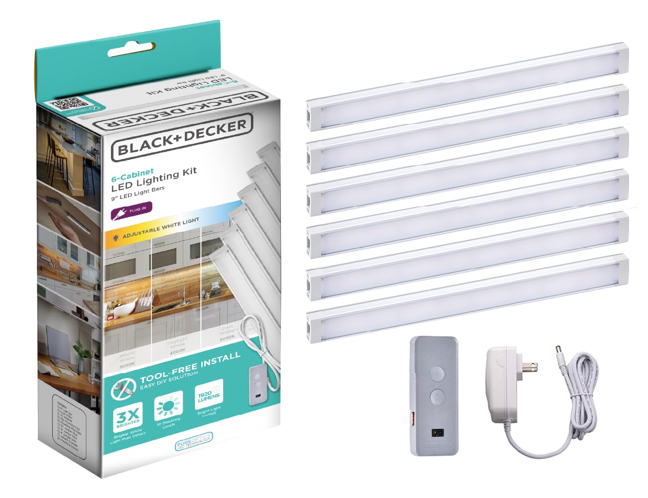 BLACK+DECKER LED Under Cabinet Lighting Kit, Motion Sensor, Dimmable, Linkable, 3 Color Settings, Tool-Free, for Kitchen, Pantry