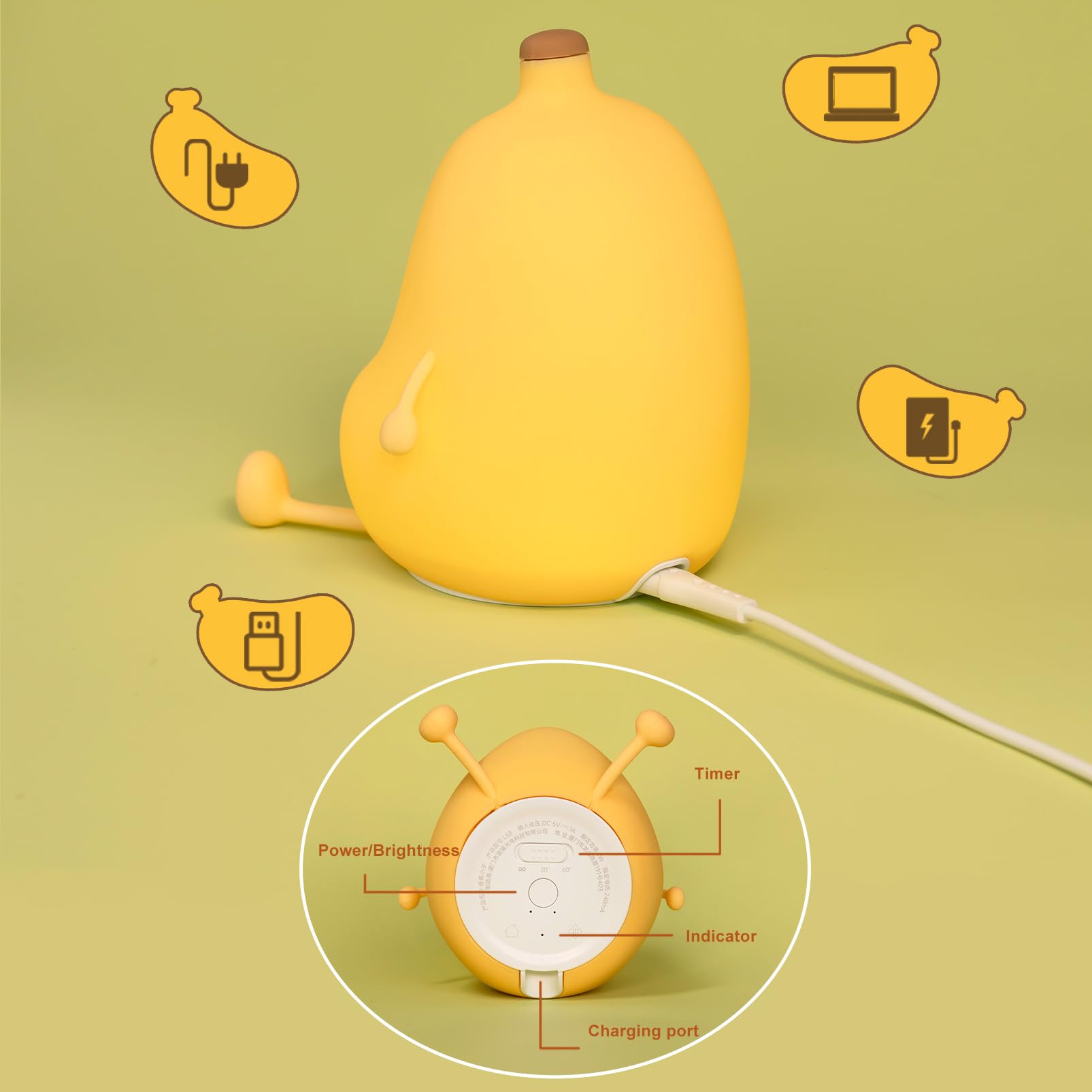 SMOORITA Banana Night Light - Cute Portable Silicone Kids Lamp, USB Rechargeable, Ideal for Room Decor & Gifts for Toddlers and Babies