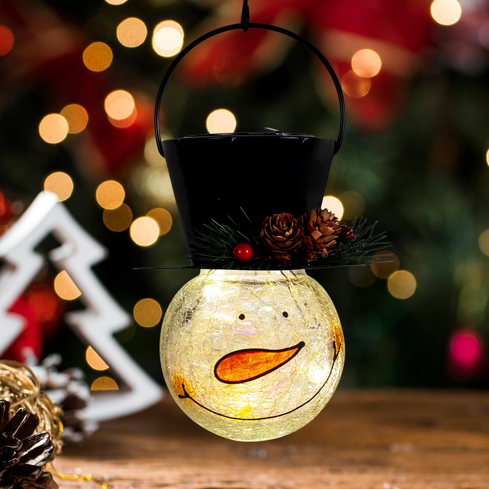 Starsoul Snowman Solar Lantern - Waterproof Decorative Glass Light for Garden, Patio, Yard, Xmas Holiday - Pinecone Model SY49062115