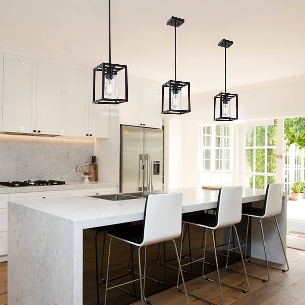 MELUCEE 1-Light Pendant Light, Black Metal Industrial Chandelier, Clear Glass Shade, 6.7 inches for Dining Room, Entryway, Hallway