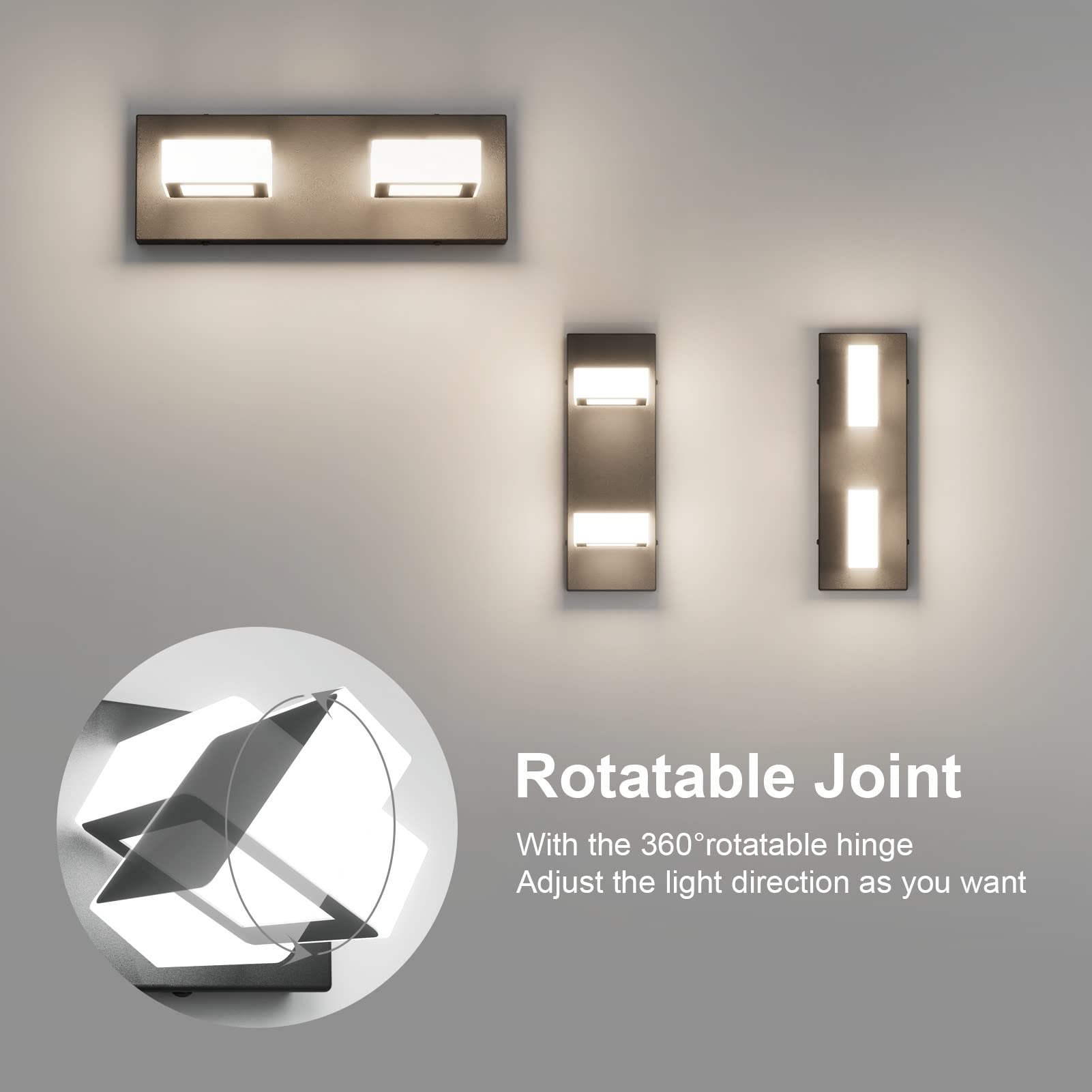 Ralbay Modern LED Vanity Lights - 4-Light Acrylic Fixtures, Matte Black, Natural White Light, Model black-8590-4T-45K