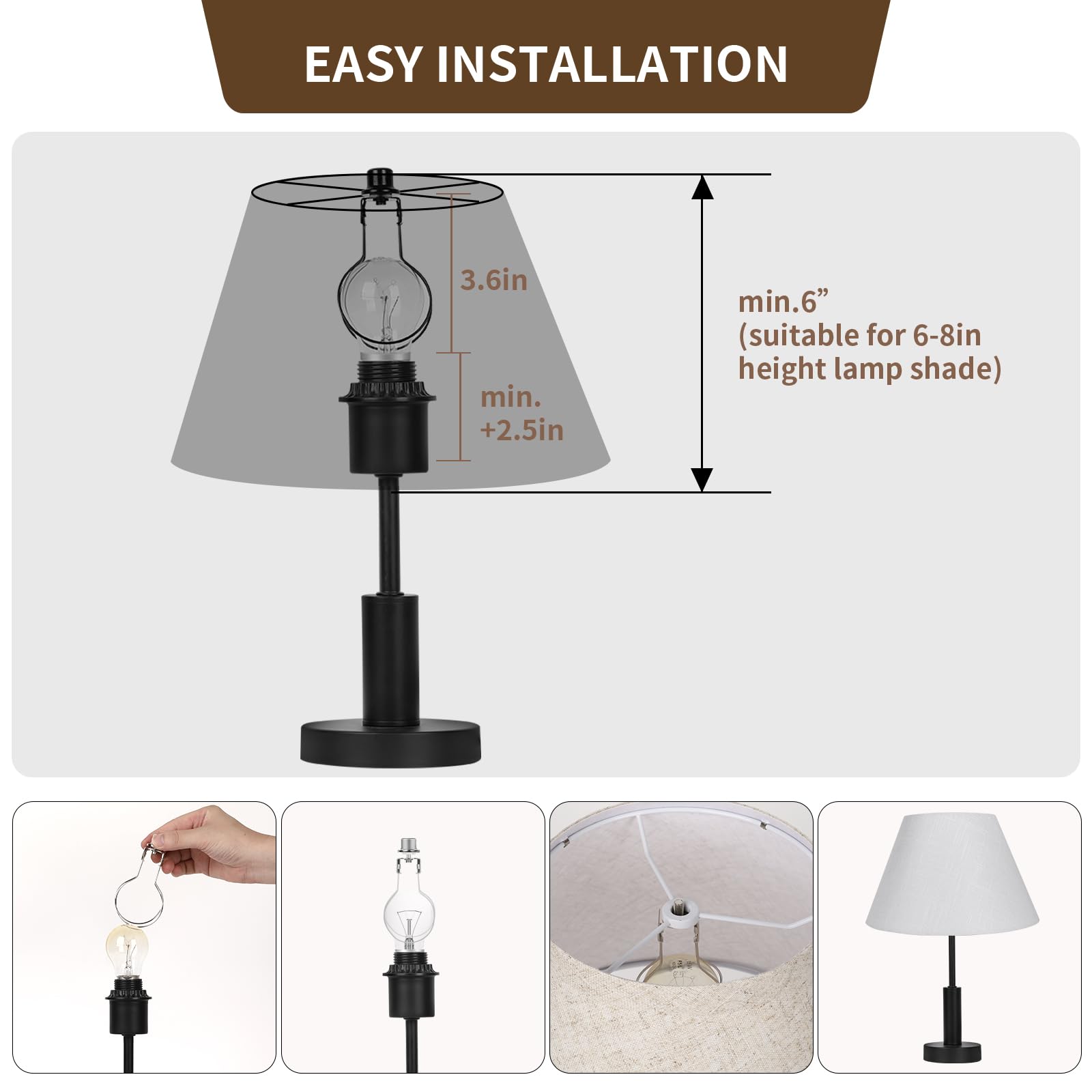 ALUCSET 2 Pack Round Lamp Shade Light Bulb Clip Adapter, Silver, Clip-on with Finial Top Bracket Holder