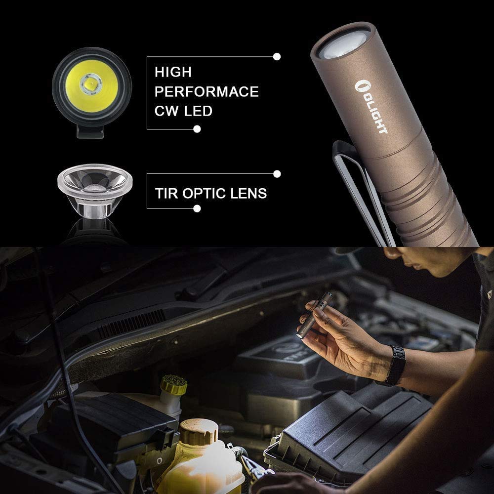 Olight I3T Eos 180 Lumens Dual-Output Slim Edc Flashlight For Camping And Hiking, Tail Switch Flash Light With Aaa Battery (Dese
