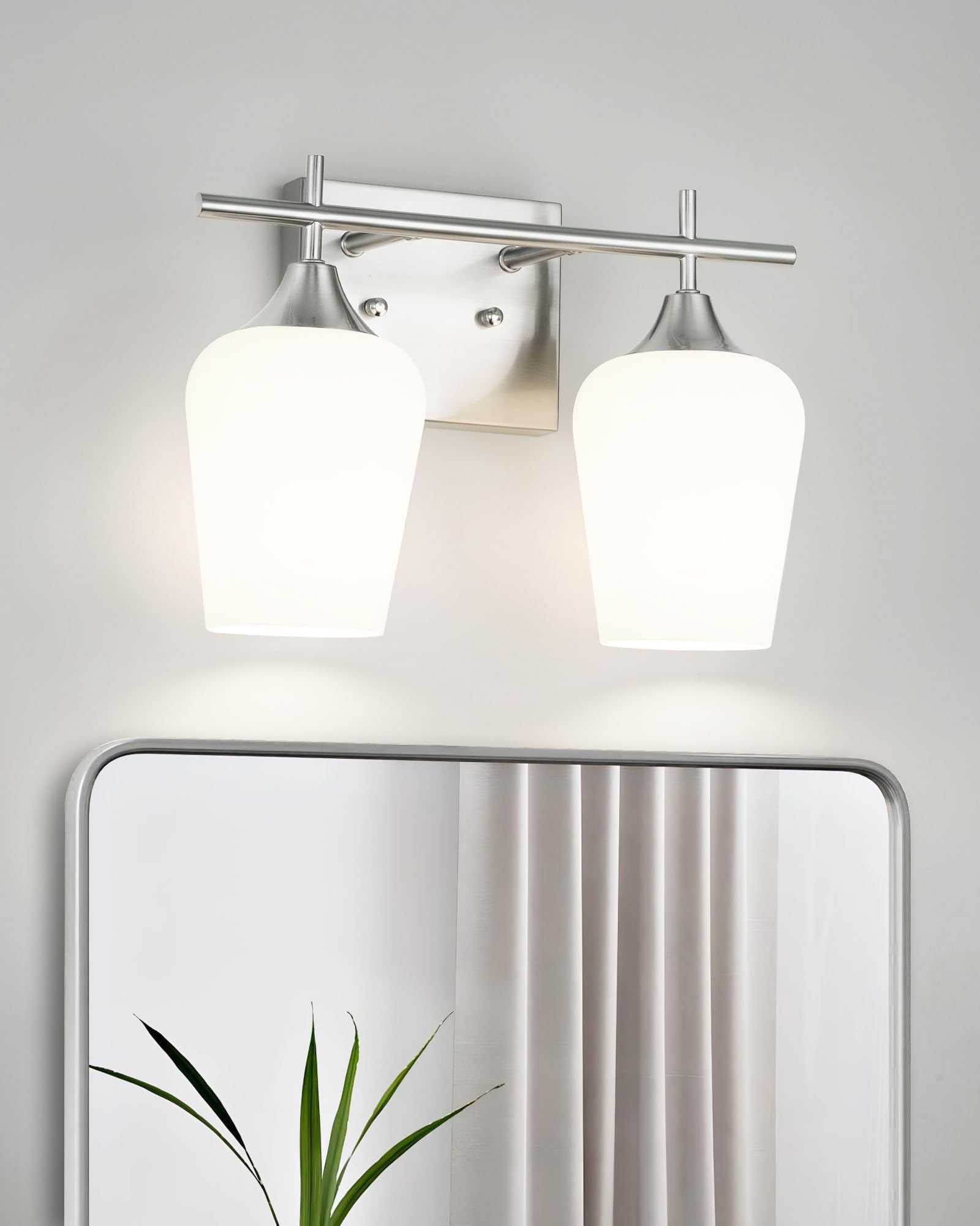 Osimir 2-Light Bathroom Light Fixture, Brushed Nickel, Frosted Glass, Model OS-YQ9167-2BNW, 15 Inch Vanity Wall Sconce