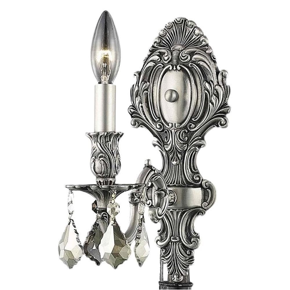 Elegant Lighting Royal Cut 1-Light Wall Sconce, Pewter Finish, Smoky Golden Teak Crystals, Model 9601W5PW-GT/RC, 5in Size