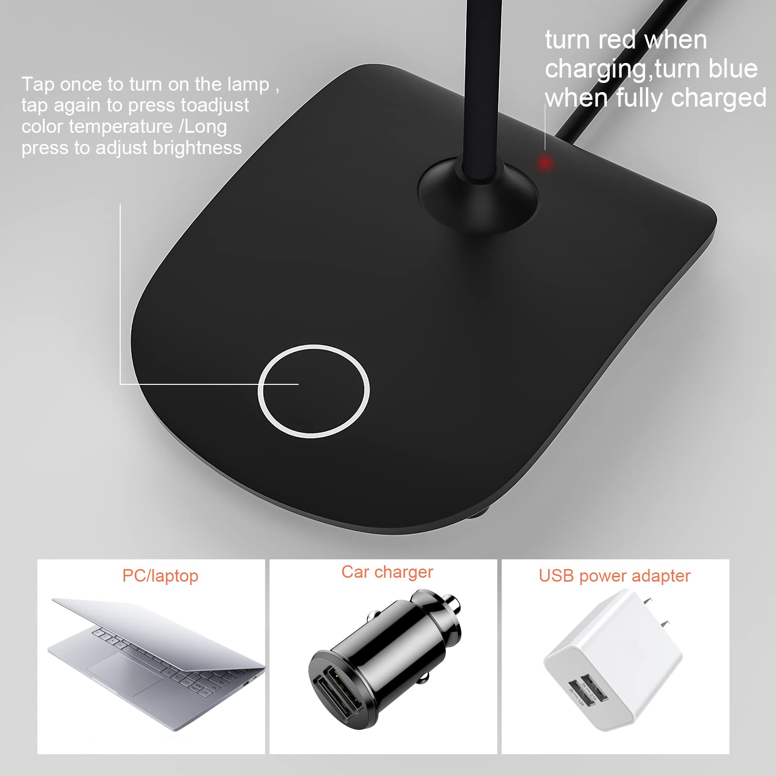 DEEPLITE LED Desk Lamp, 3 Lighting Stepless Dimming, Touch Control, Portable, 2 Pack, Black, Flexible Gooseneck, Eye Caring