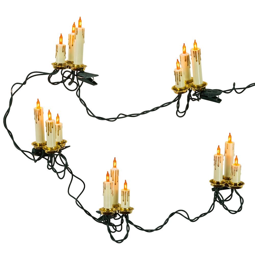 Kurt S. Adler 15-Light Triple Candle Light Set, Ivory Candle Shaft, 11.5ft, White/Gold, Model UL1681, Plastic