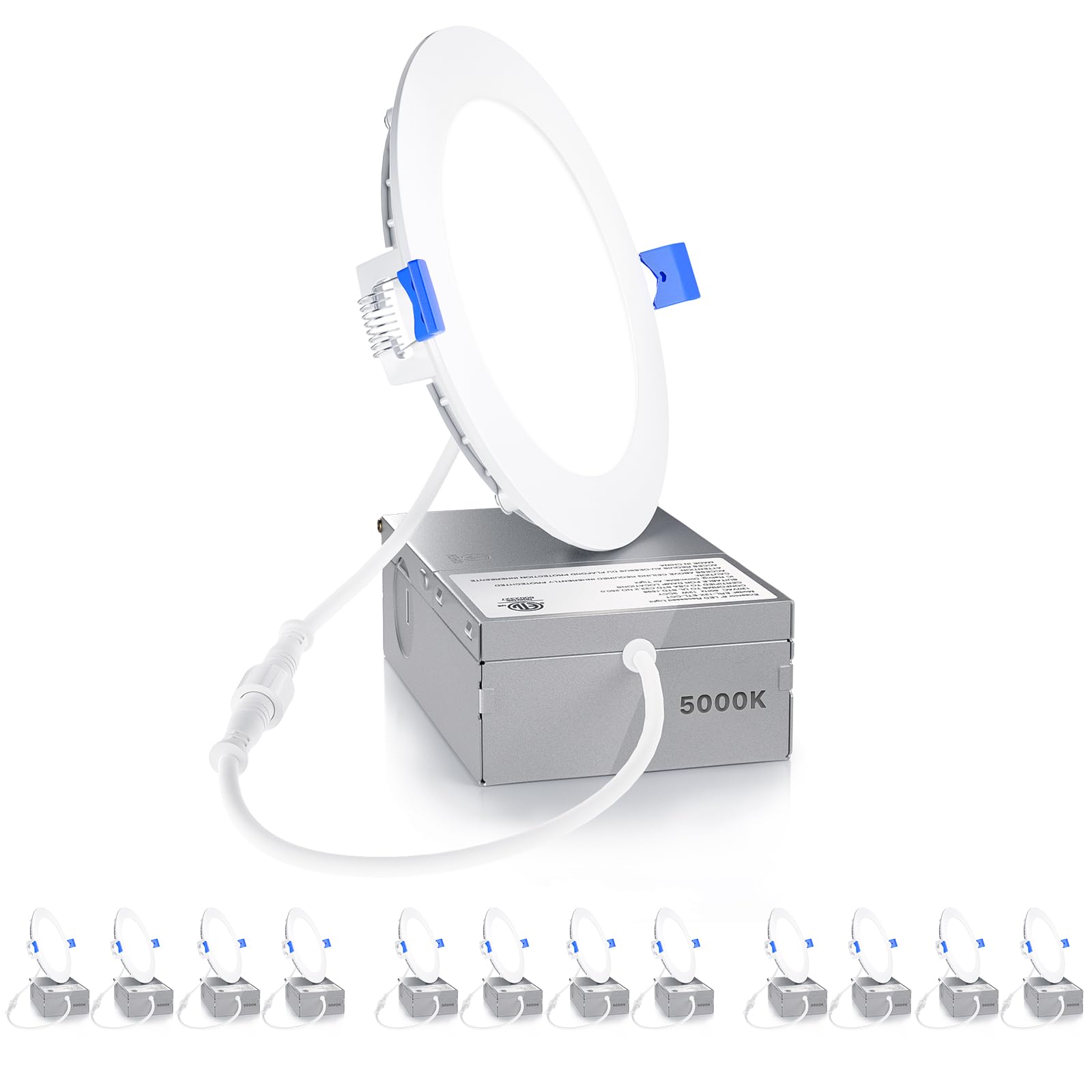 Ensenior 12 Pack 6 Inch LED Recessed Ceiling Light, Dimmable, 5000K Daylight, 1050LM 12W 120V, High Brightness Canless Wafer Downlight - ETL&FCC&IC