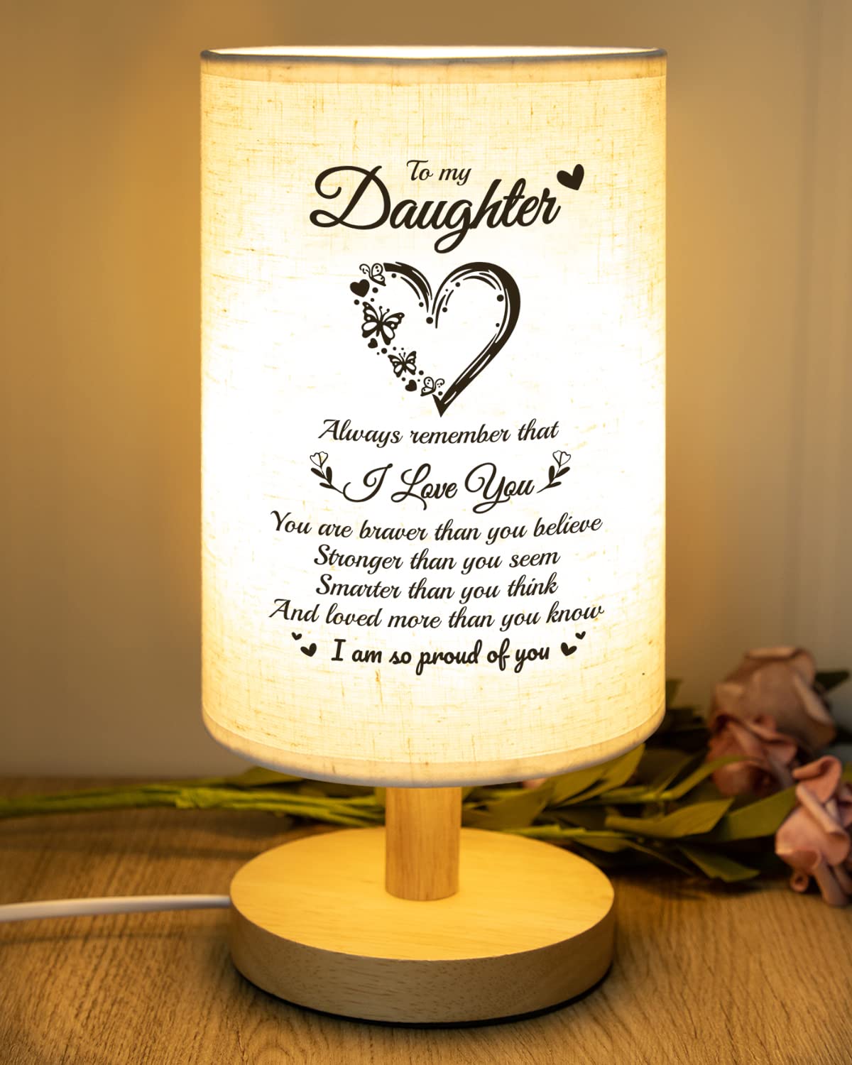 Souhoney Daughter Gifts From Mom Dad Table Lamp - Best Birthday Gifts For Daughter Fabric Wooden Desk Lamp - Christmas Gifts For