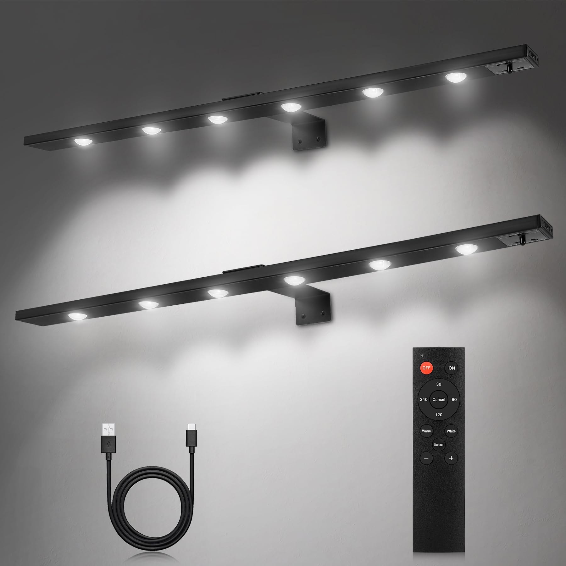 2Pack Battery Picture Light with Remote 22'',Wall Paintign Light with 3 Lighitng,Metal Artwork Lights with Dimmable Timer Auto-O