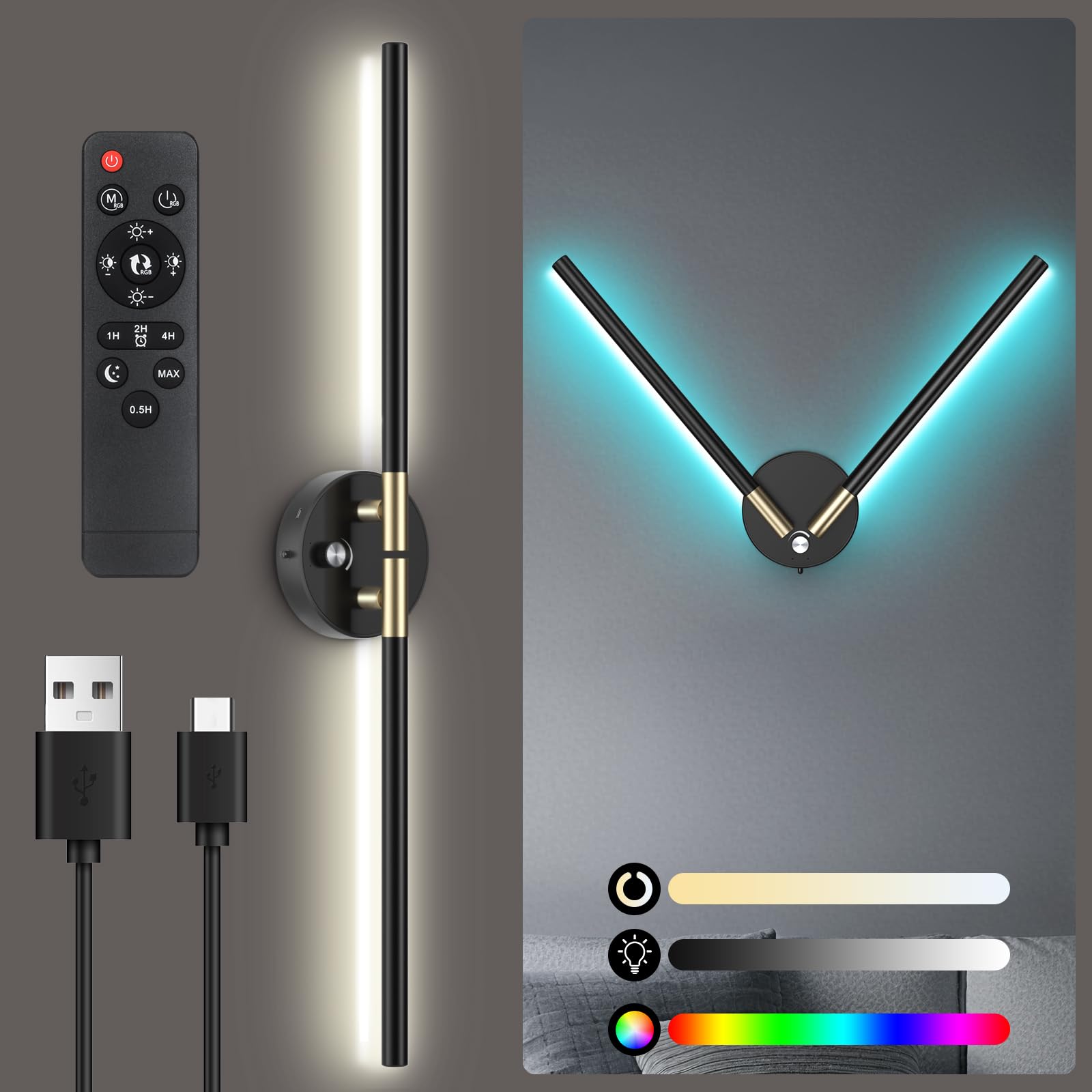 Wall Sconces with 360DIY Independently Rotatable Lamp,10000mAh Rechargeable Battery Operated,Wireless Magnetic Wall Lights with