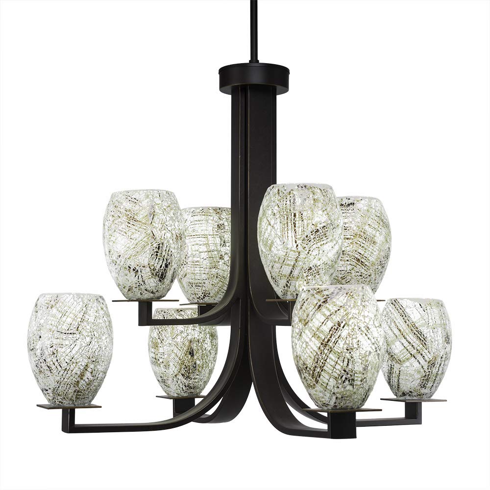 Toltec Lighting 578-DG-5054 Apollo 8 Light Hang Straight Swivel Chandelier with Natural Fusion Glass, 5&quot;, 28&quot; x 28&quot; x 23&quot;, Dark Granite