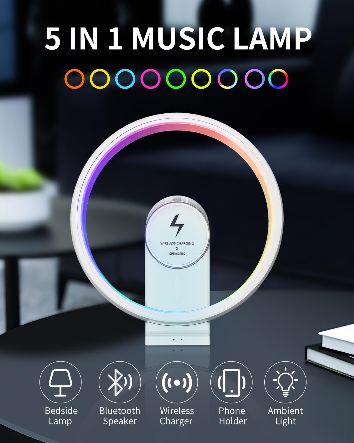 Pluwel Wireless Charging Night Light, Bluetooth Speaker With Portable Charging Bedside Lamp, 3000Mah Built In Battery, Kids Gift