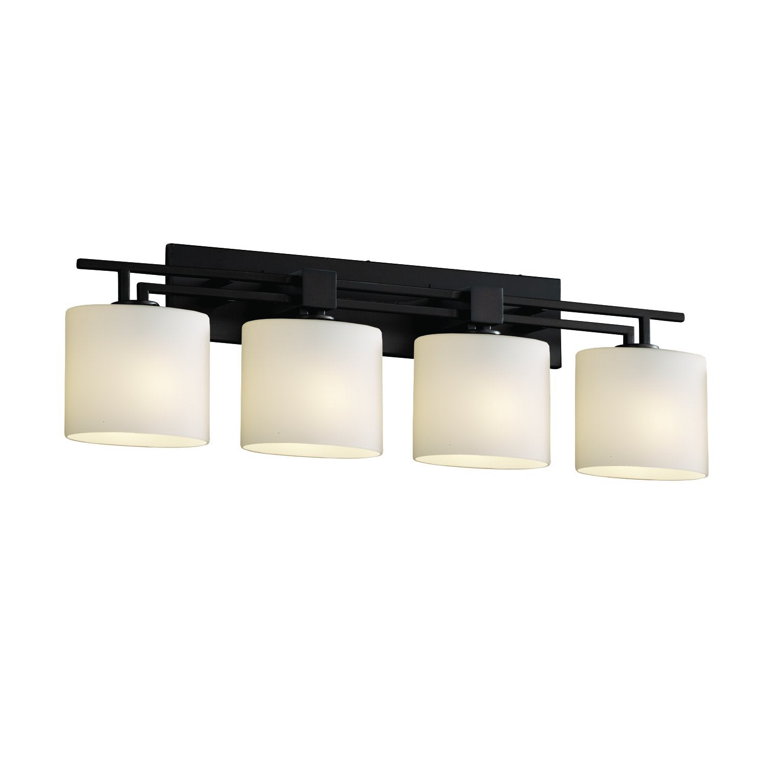 Justice Design Group Fusion 4-Light Bath Bar - Matte Black Finish with Opal Artisan Glass Shade