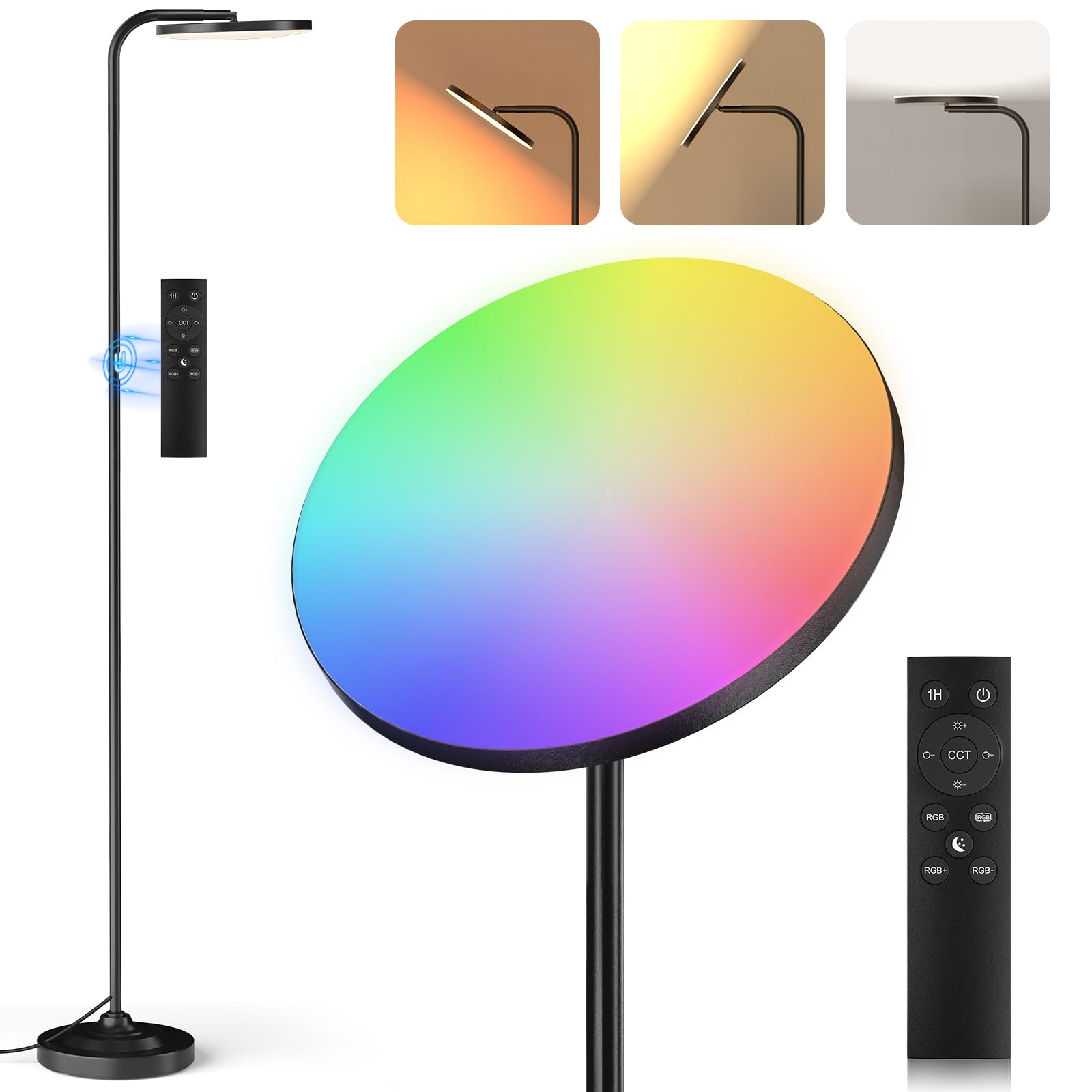 SIBRILLE RGB Floor Lamp, 36W Bright LED Standing Lamp, Stepless Dimming Color Changing Torchiere Floor Lamps with Remote, 350?Ro