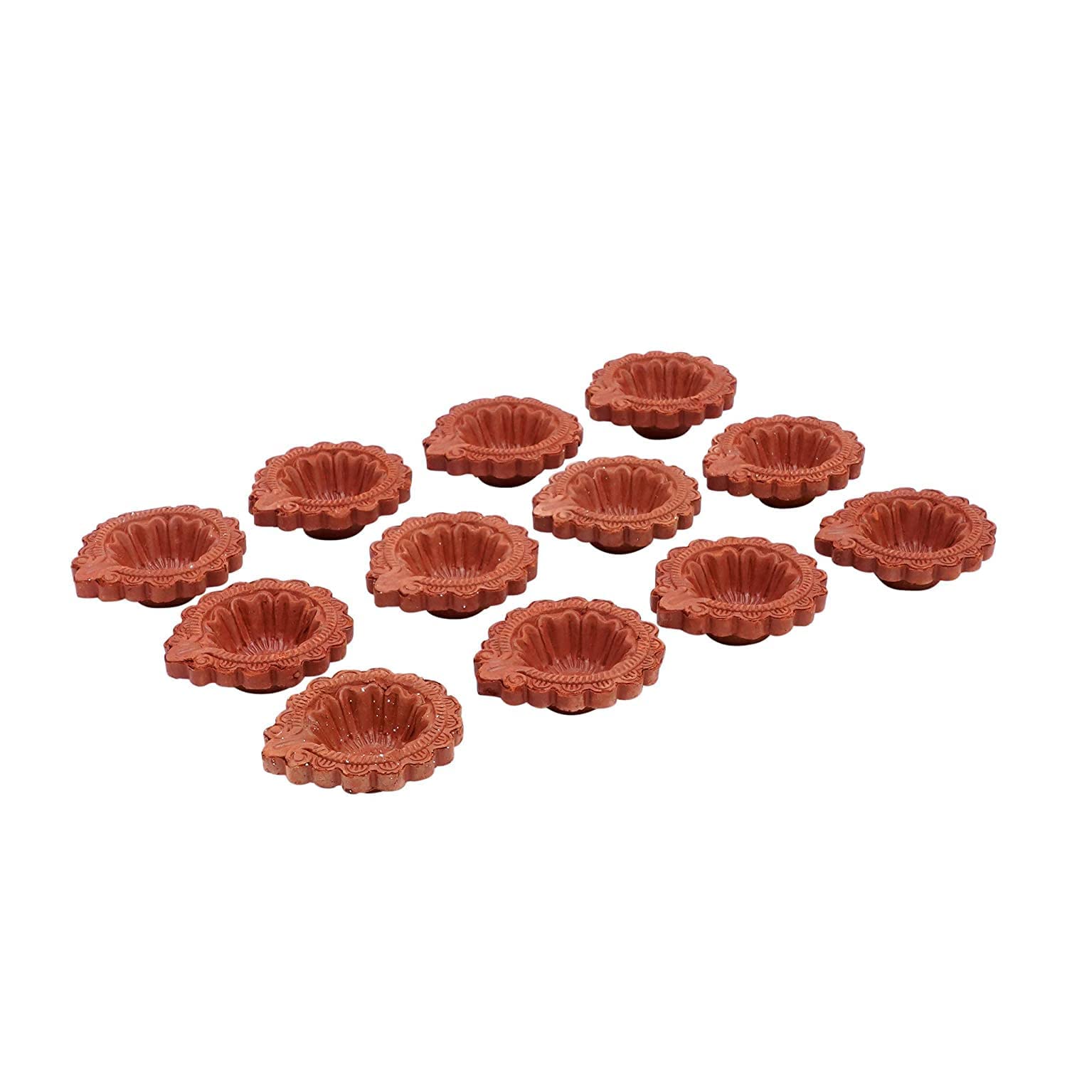 TIED RIBBONS Pack of 12 Diya Set - Teracotta Clay Diya Set Earthen Oil Ghee Diyas Mitti Diya Combo Pack - Decoration Items for H