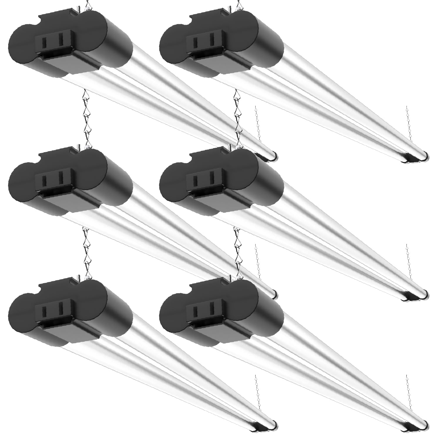 Sunco 6 Pack LED Utility Shop Light, 4500 Lumens, 6000K Daylight, 4 FT Integrated Fixture, Black, Model SH_F-BK-40W-6