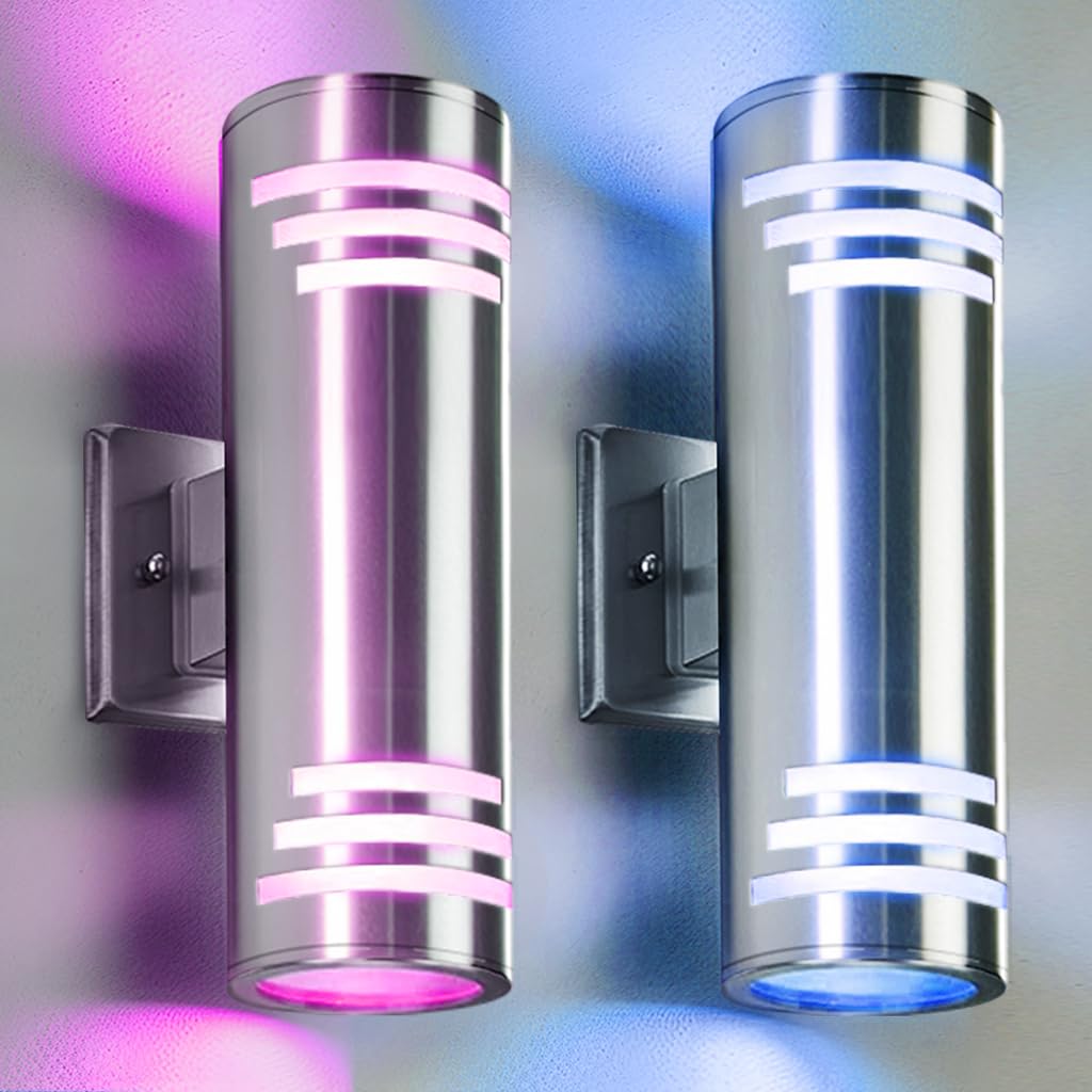 SHIMR Smart RGB Outdoor Wall Lights, WiFi LED Color Changing Exterior Sconce, APP Control Stainless Steel Porch Light Fixture wi