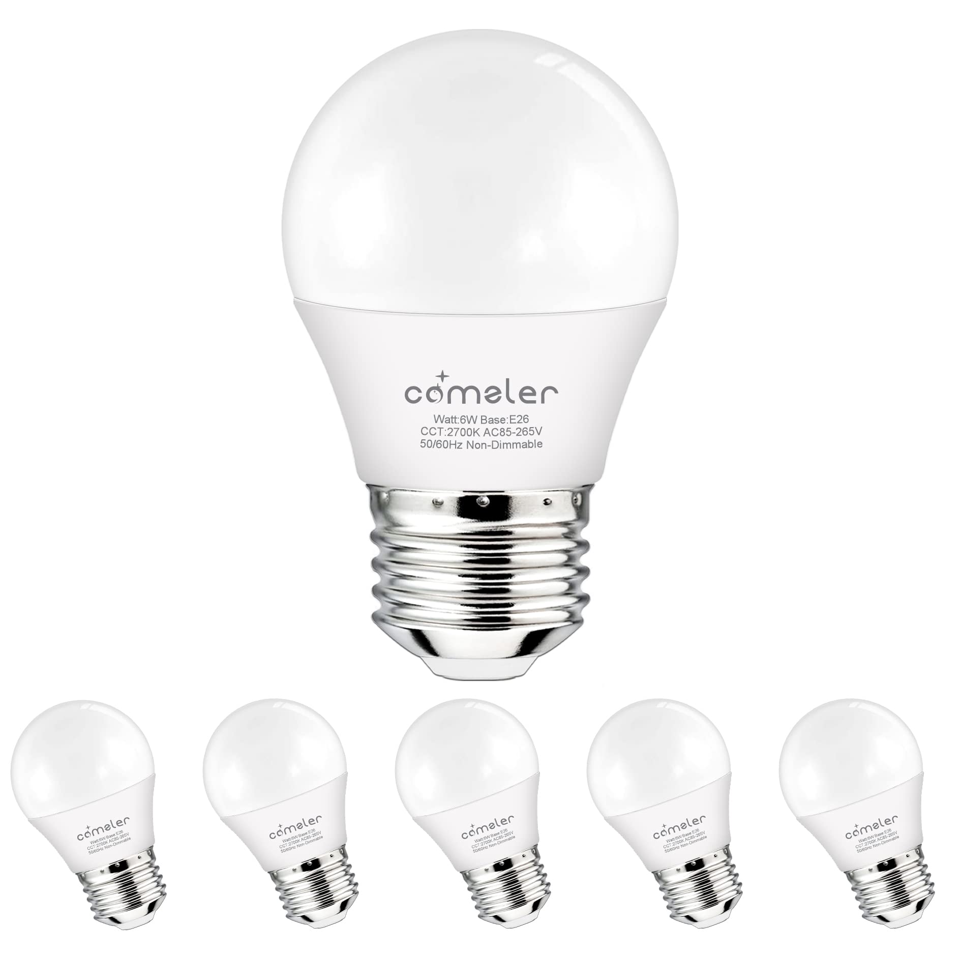 comzler LED Light Bulb 6 Watts Warm White 2700K E26 Standard Screw Base A15/G45 Shape, 6-Pack