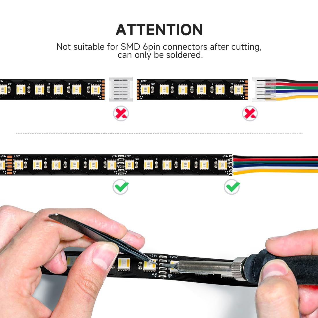 BTF-LIGHTING LED Tape Lights RGBWW Dimmable 16.4ft 5050SMD 480LED IP65 Black PCB DC24V