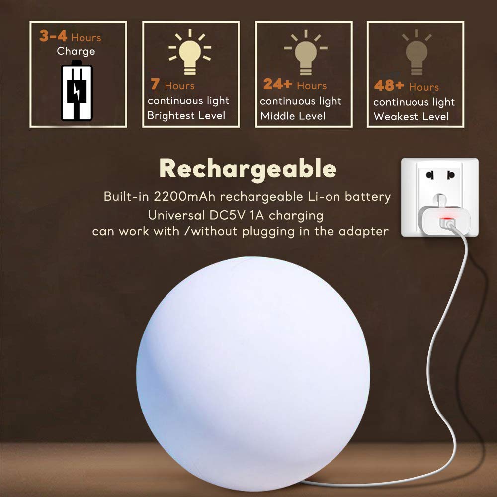 COPU 16-Inch LED Glowing Ball Light - Rechargeable RGB Color Changing Globe, Waterproof Outdoor Mood Lamp for Garden & Patio Decor