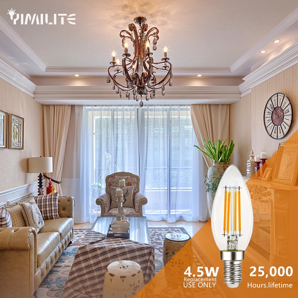 Yimilite B11 E12 Led Candelabra Bulbs 4.5W(40 Watt Equivalent) 2700K Warm White 450Lm Dimmable C35 Led Filament Chandelier Light