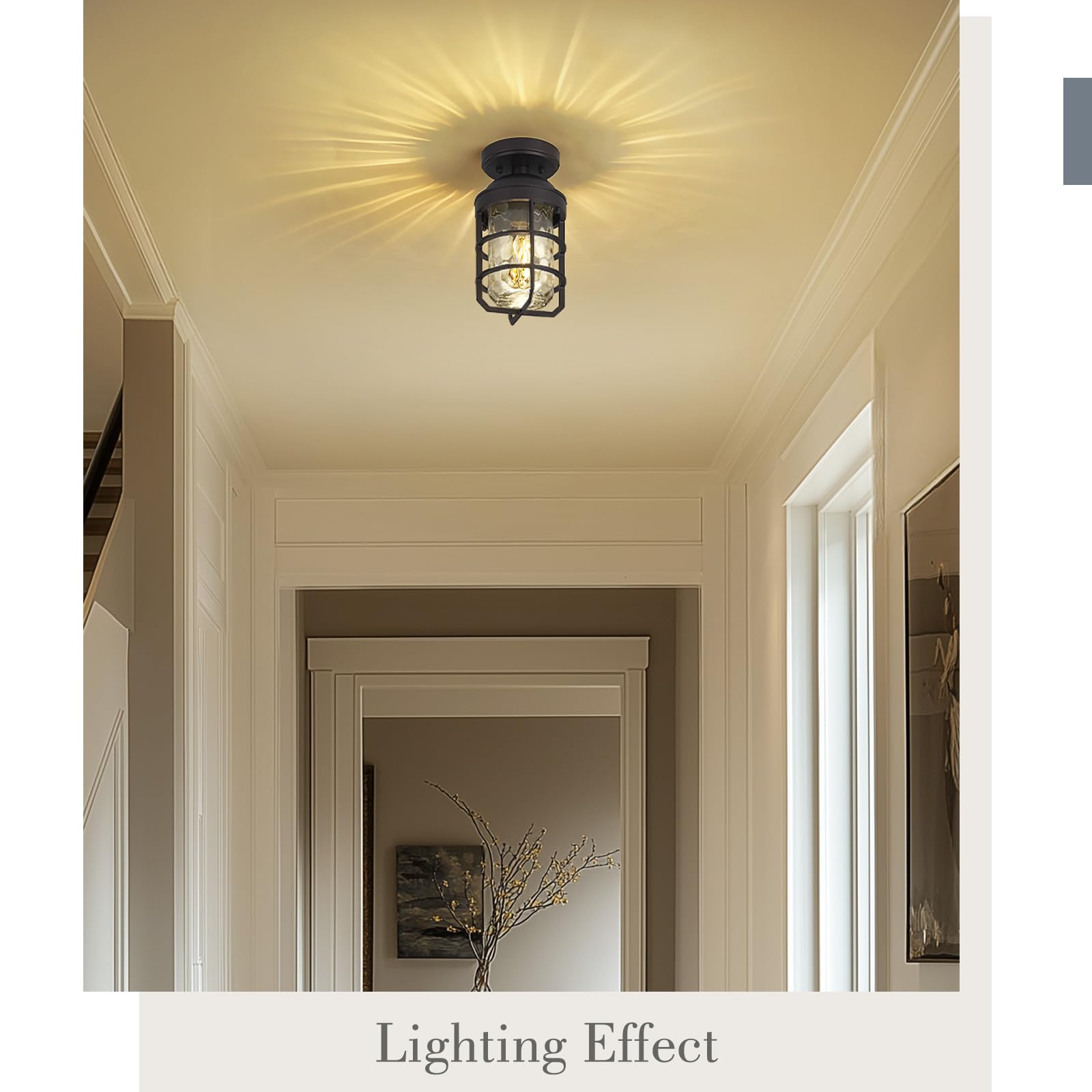 Emliviar Oil Rubbed Bronze Ceiling Light Fixture, Retro 11.1in Semi Flush with Water Ripple Glass Shade, Model GE255LF ORB-WG