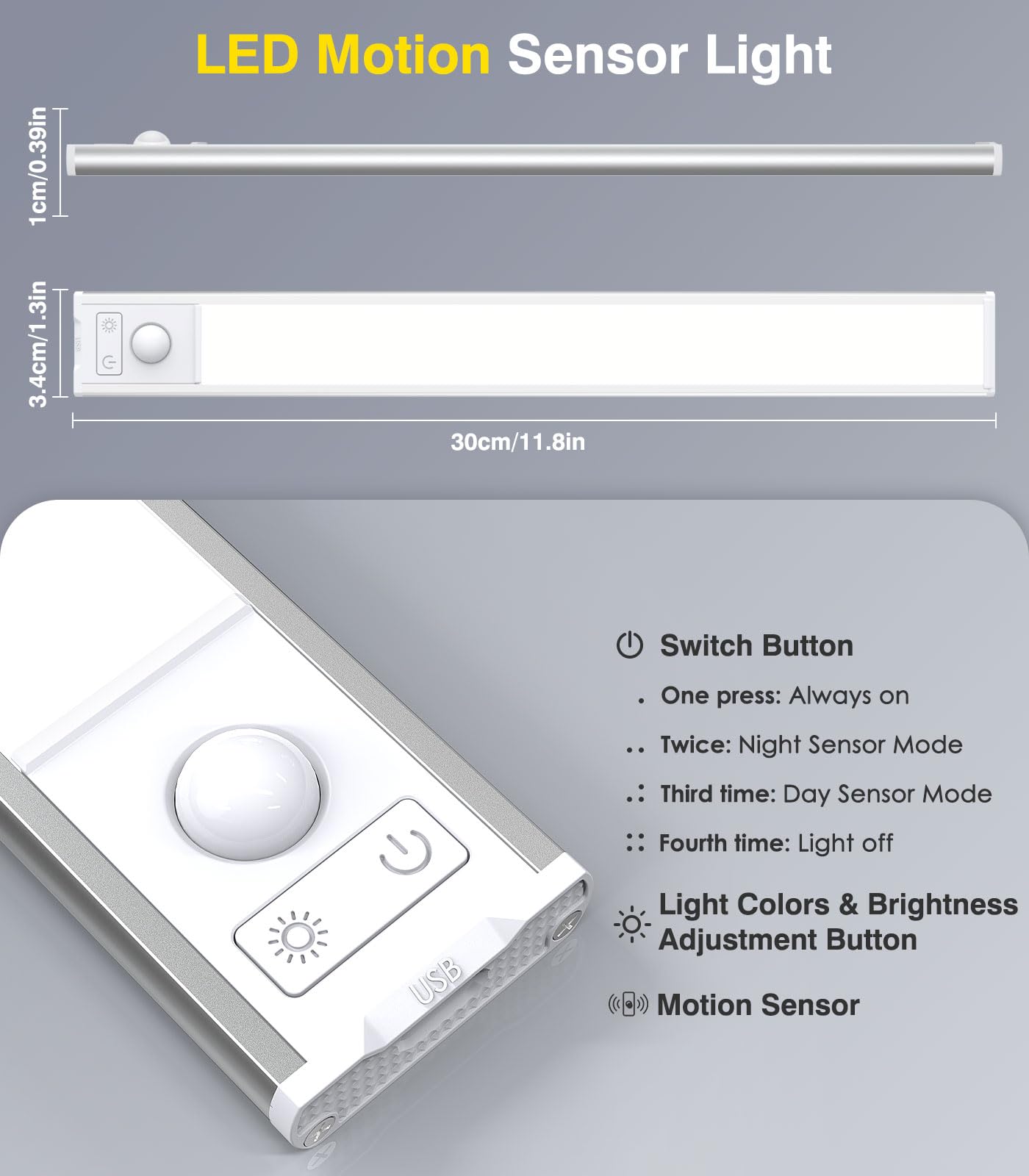 Moko Under Cabinet Lighting, 48 Led Wireless Motion Sensor Light Indoor With 3 Color Temps, 2500Mah Rechargeable Motion Activate
