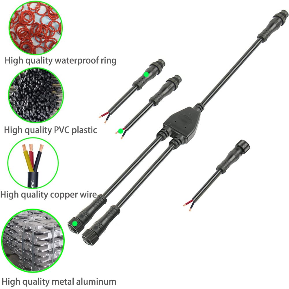 Dstfuy 2Pin Waterproof Connector,Ip68 16Wag Y Shape 1 Male-Divided-2 Female Spillter Connector,Led Extension Cable For Car,Boat,