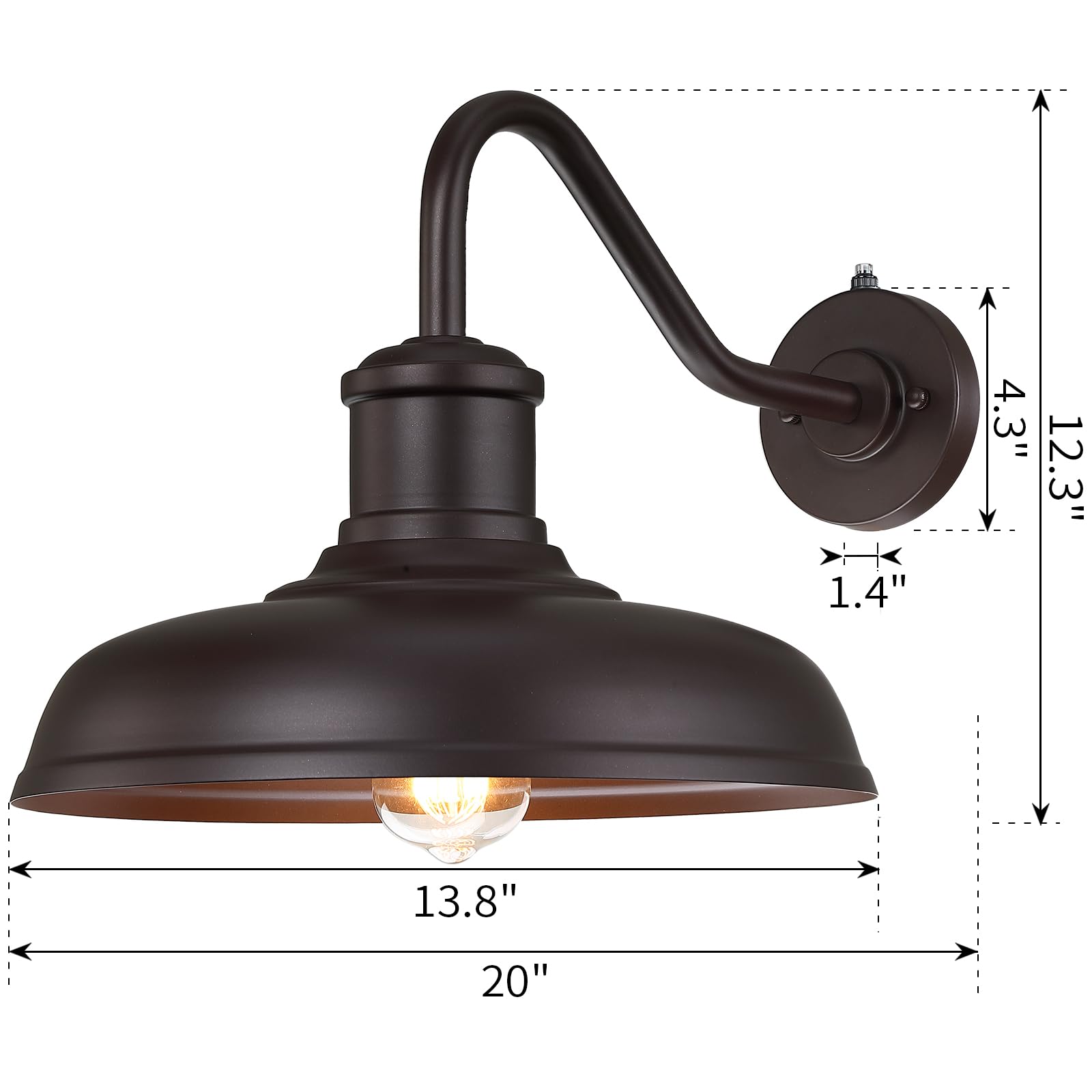 MYHXQ Gooseneck Barn Light 2-Pack, 13.8'' Brown Metal Outdoor Sconce with Sensor, Industrial Fixture for Porch, Entryway, Garage