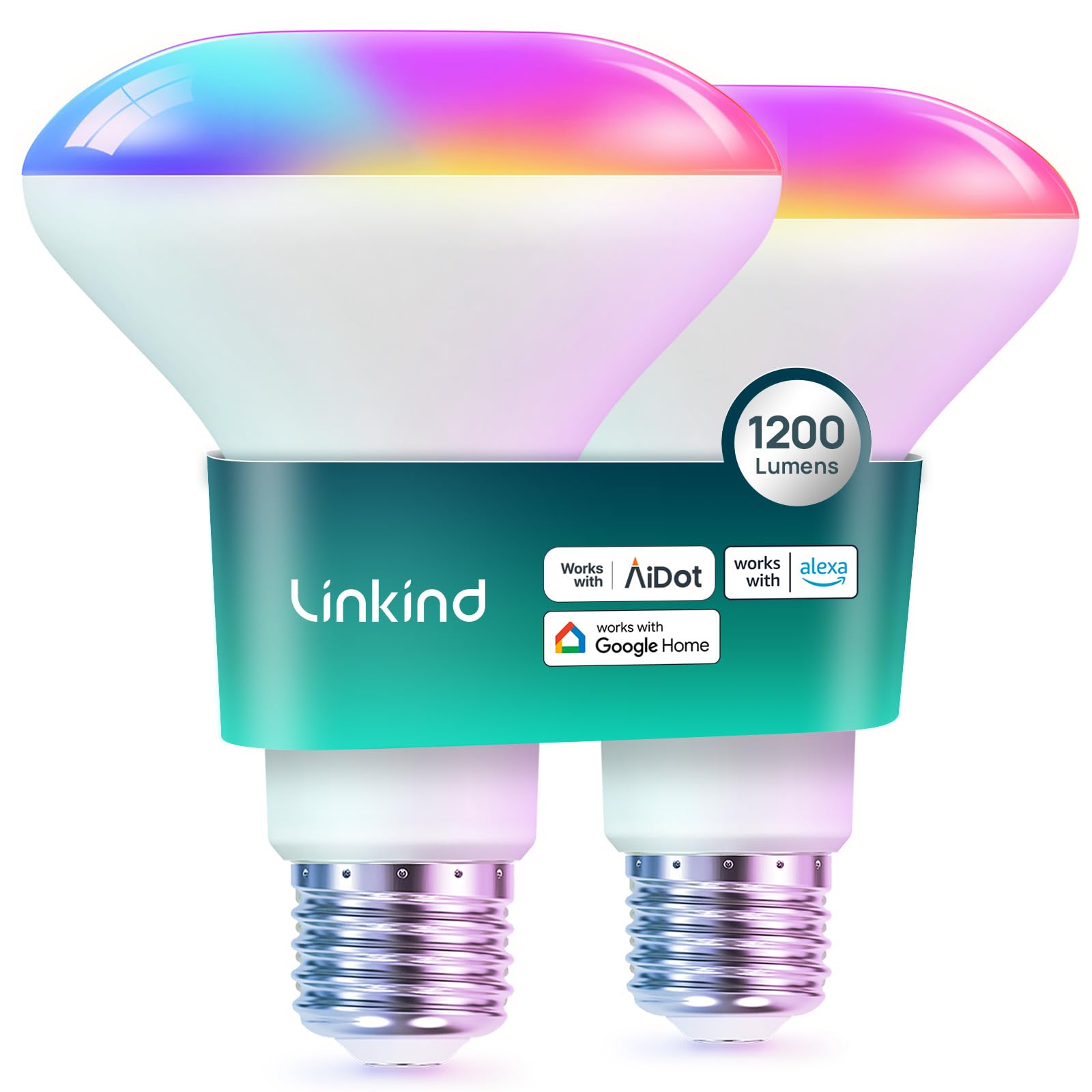 Linkind BR30 Smart Light Bulbs, 1200LM LED Flood Lights, E26 RGBTW, Compatible with AiDot, Alexa, Google Home, 2-Pack