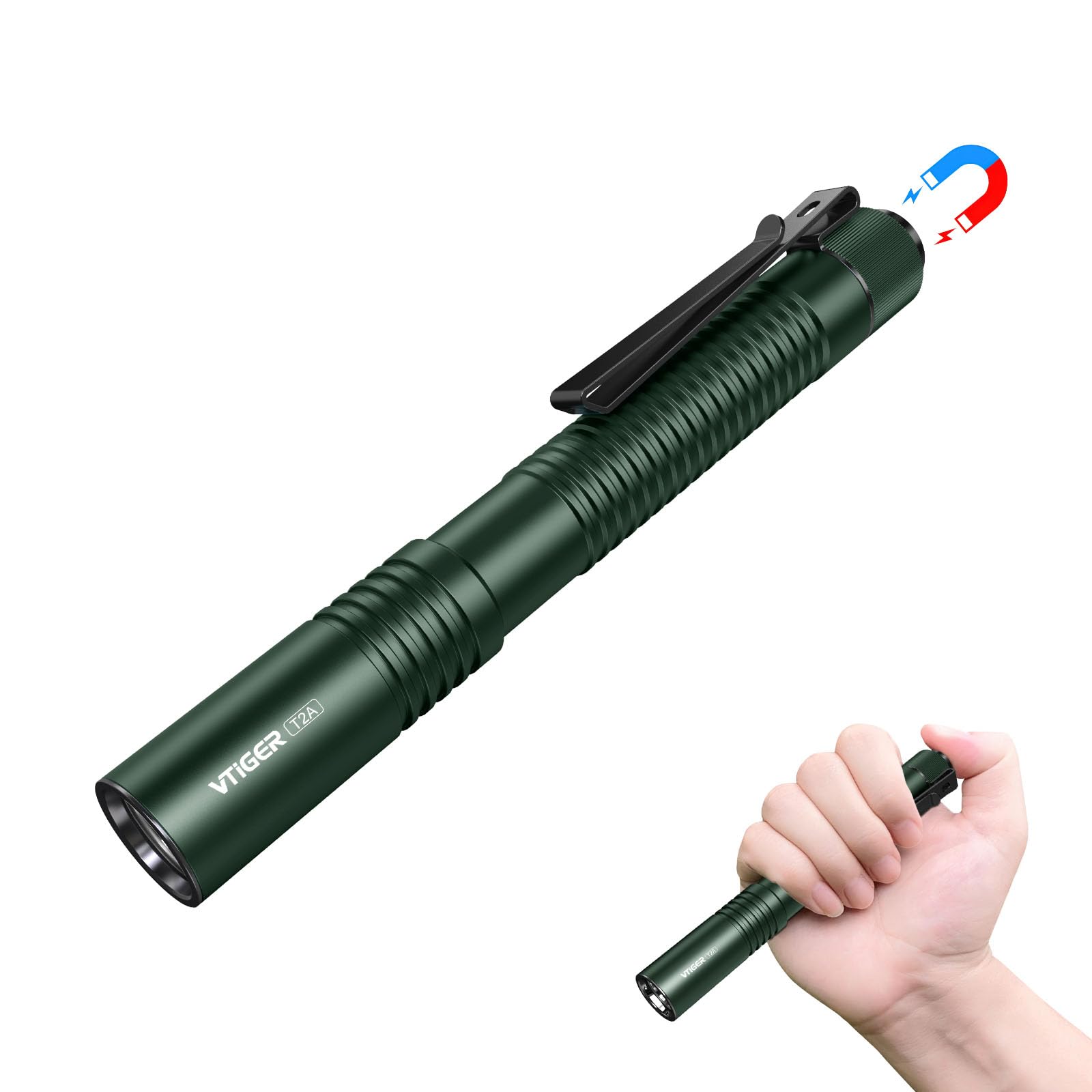 VTIGER T2A Compact EDC Flashlight,1500 High Lumens AA Rechargeable LED Flashlight, Super Bright Small Tactical Tail Switch Pocke