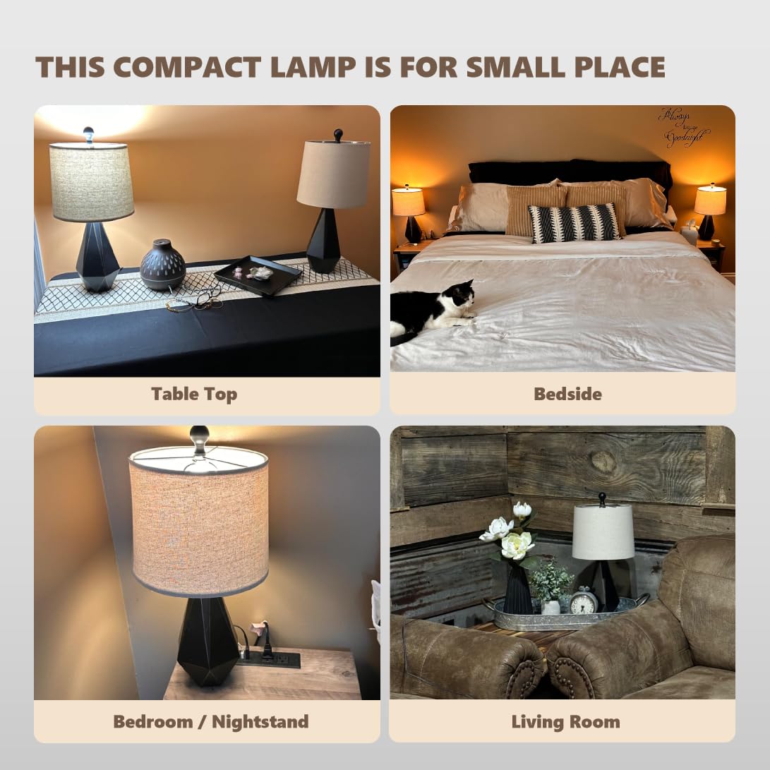 PoKat Table Lamps Set of 2, 20.25'' Black Farmhouse Bedside Lamps for Bedroom and Living Room