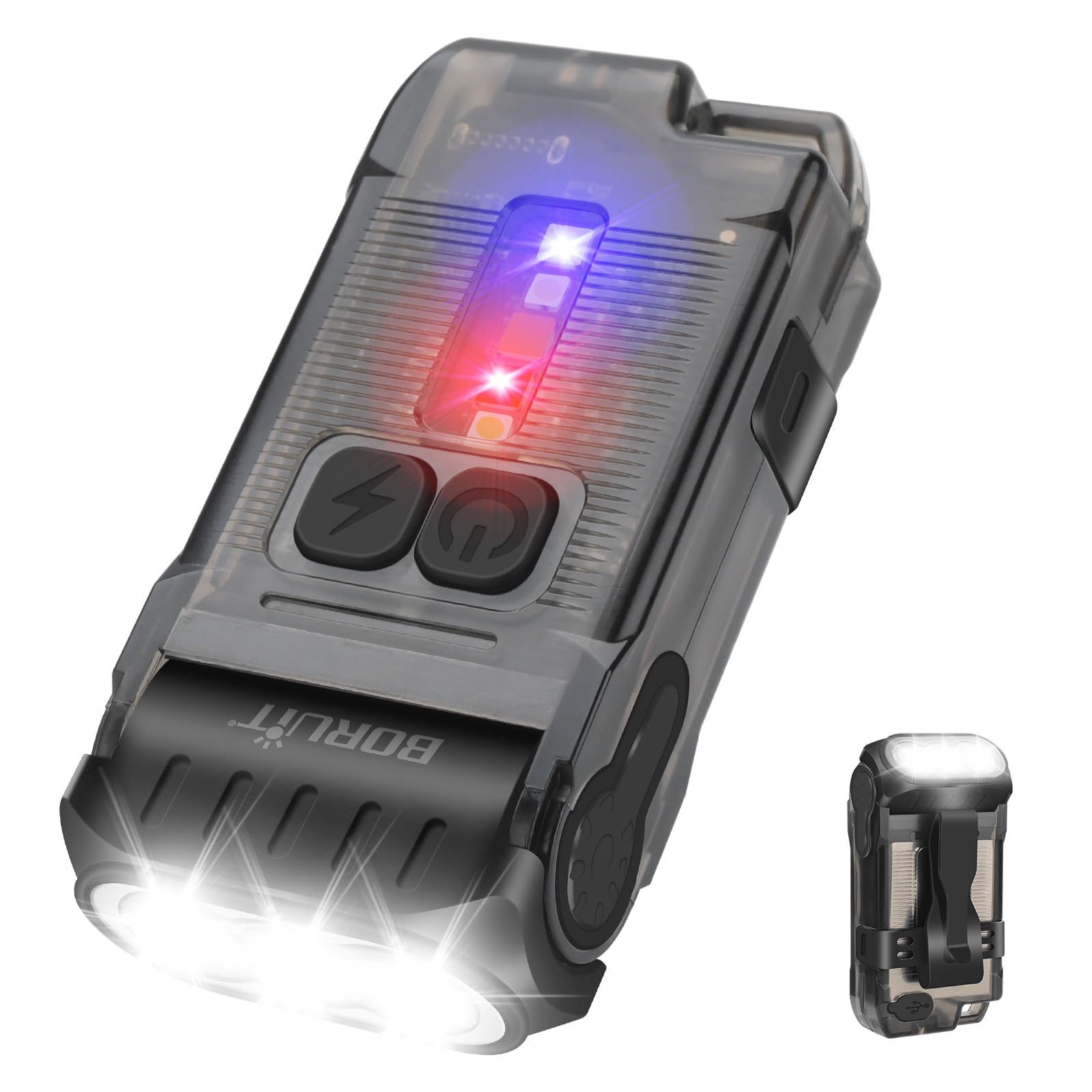 BORUiT V15 EDC Flashlight, 1200LM, USB C Rechargeable, 10 Modes, IP67 Waterproof, Black, Aluminum