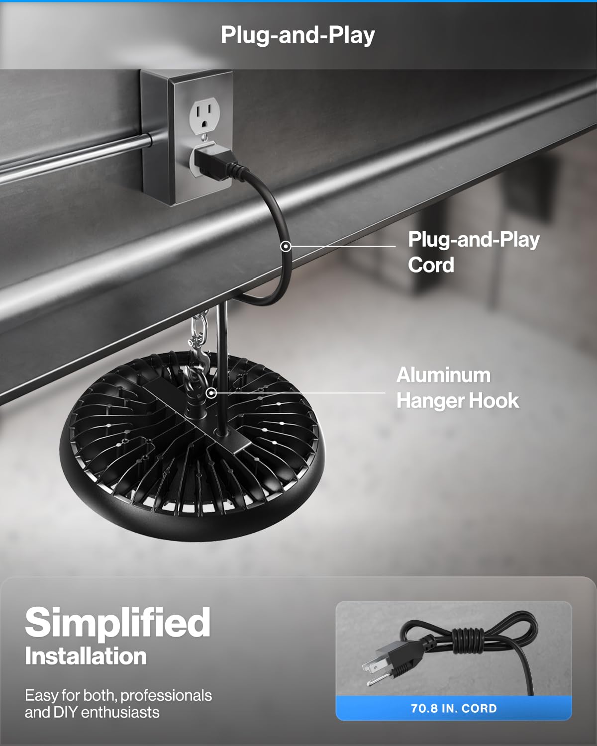 Sunco 10 Pack Ufo Led High Bay Light, Plug & Play Lighting For Warehouse, 5000K Daylight, 200W, Power Cord Included, 28000 Lm, 1