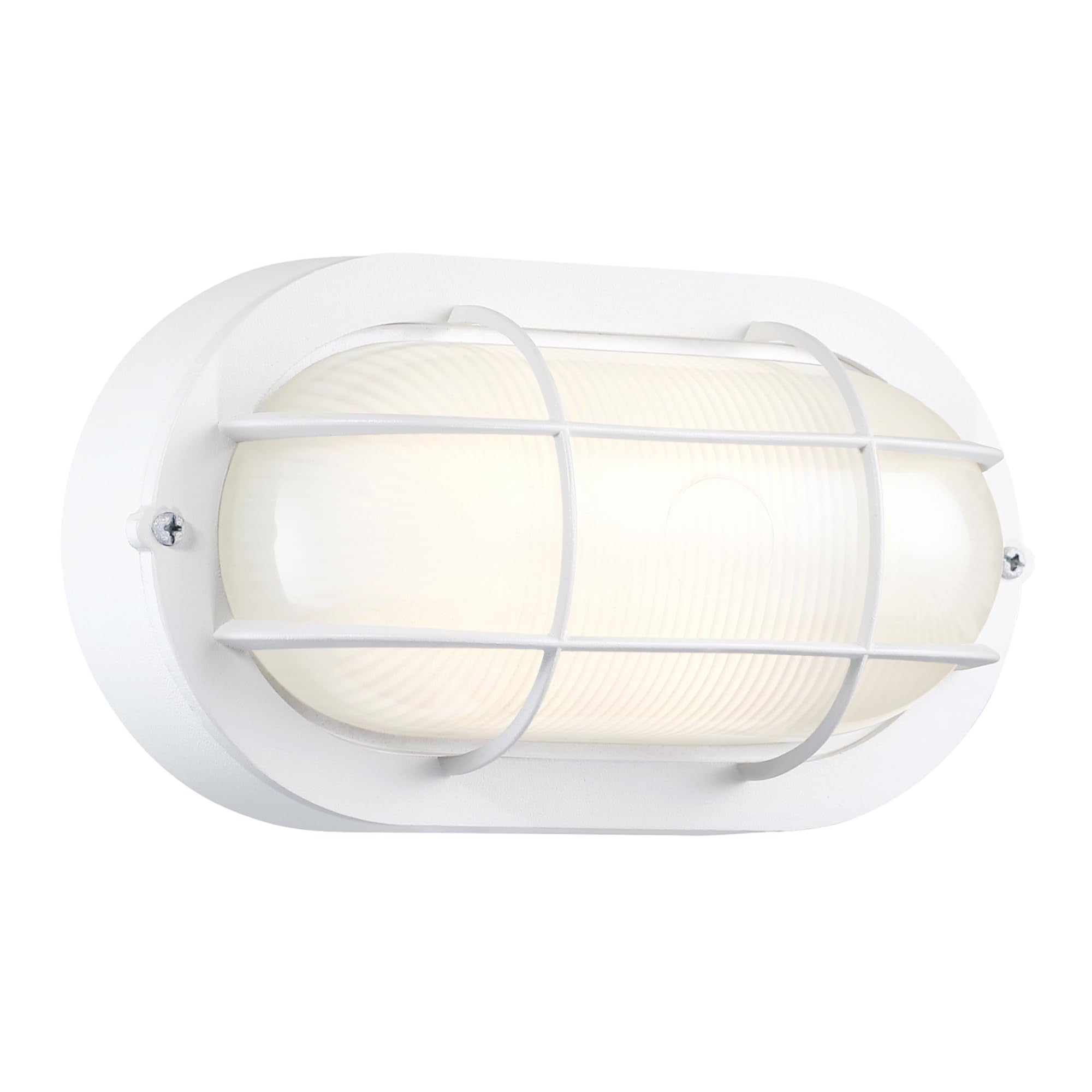 GRUENLICH 8.5 Oval Outdoor Wall Lights  Dimmable LED Bulkhead Light  Sauna & Exterior Lighting  ETL Rated  6W 520 Lumen  3000K Warm White  White Cast Aluminum  Wall/Ceiling Mount  1-Pack