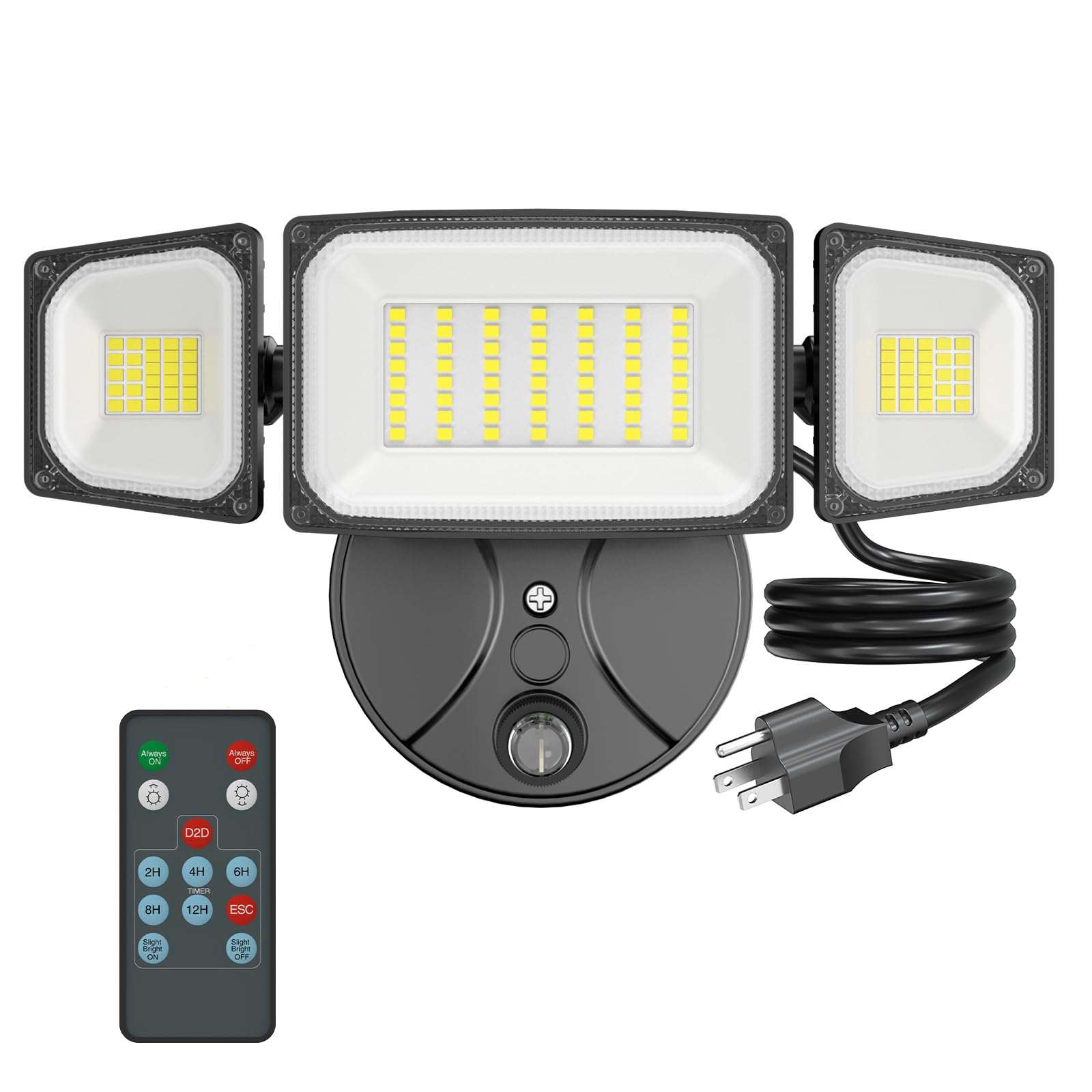Onforu Dusk to Dawn Outdoor Lighting 70W Plug in LED Flood Lights Black Outdoor Lights with Remote 7000LM Security Light IP66 Waterproof Lighting 2Modes 3 Adjustable Heads Light for Garage Yard