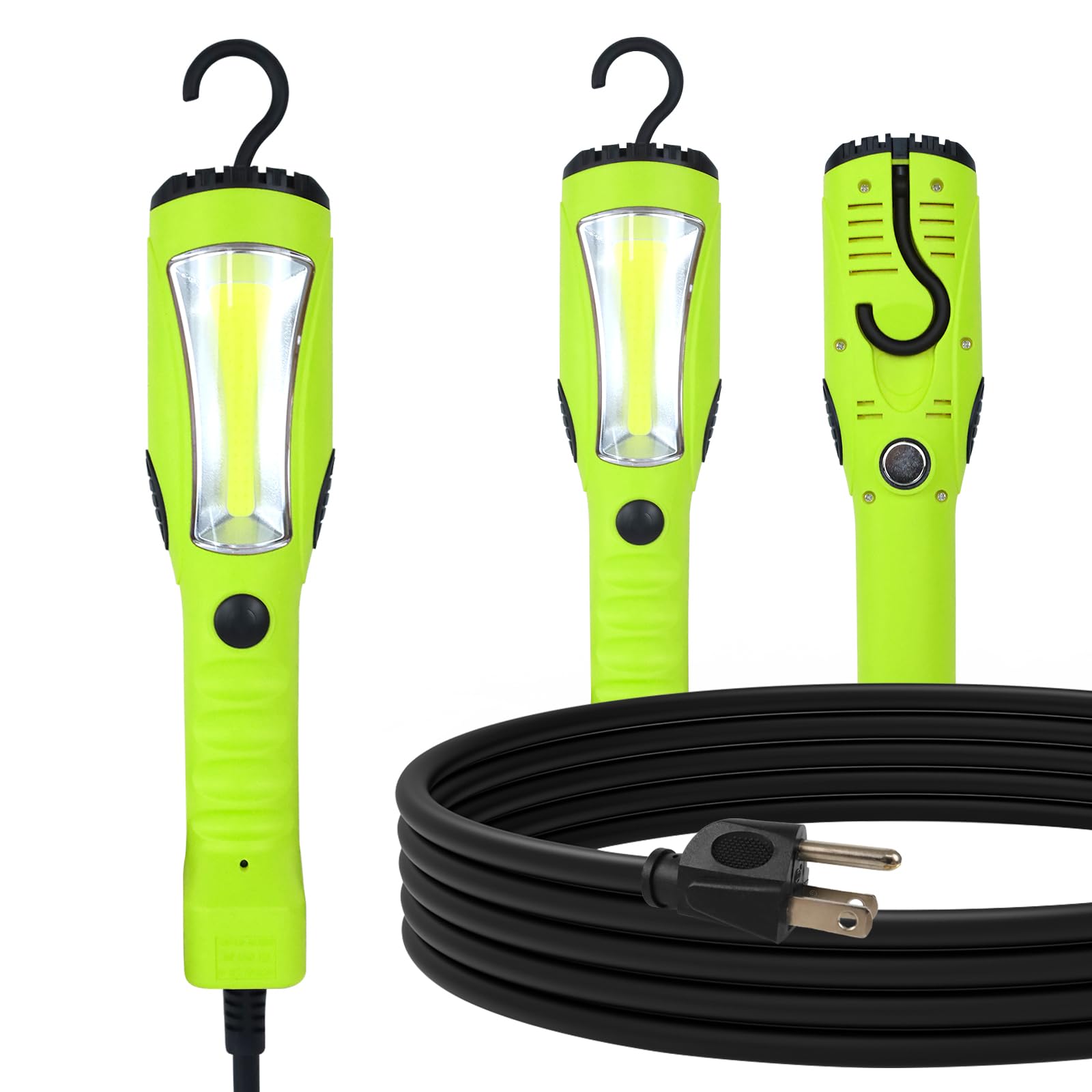 Ep 15 Ft Led Work Light, 1200 Lumen Cob Led Trouble Light - 16 Gauge Sjtw Indoor Outdoor Extension Cord, Handheld, Magnetic Base, Rotatable Hanging Hook - Green