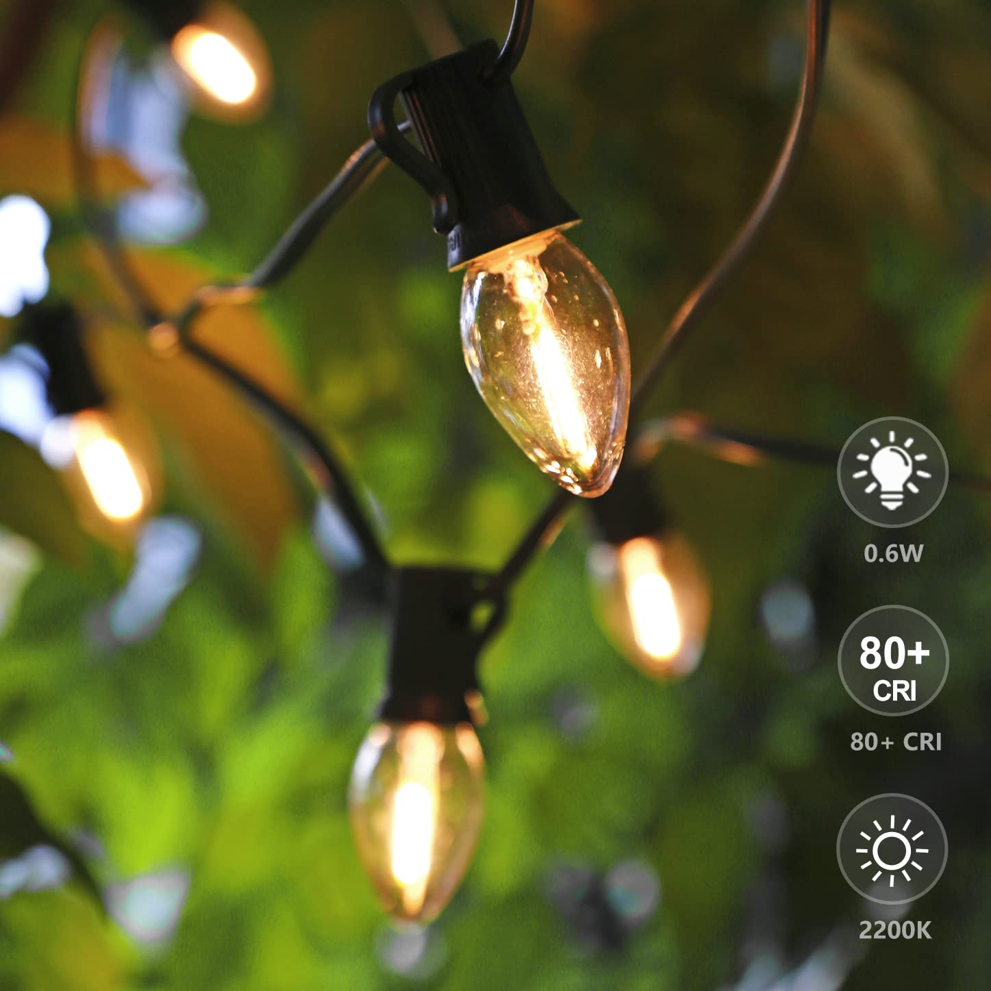 KGC C7 Christmas LED Light Bulbs 50-Pack, 0.6W Warm White 2200K, Waterproof Clear Plastic, E12 Base